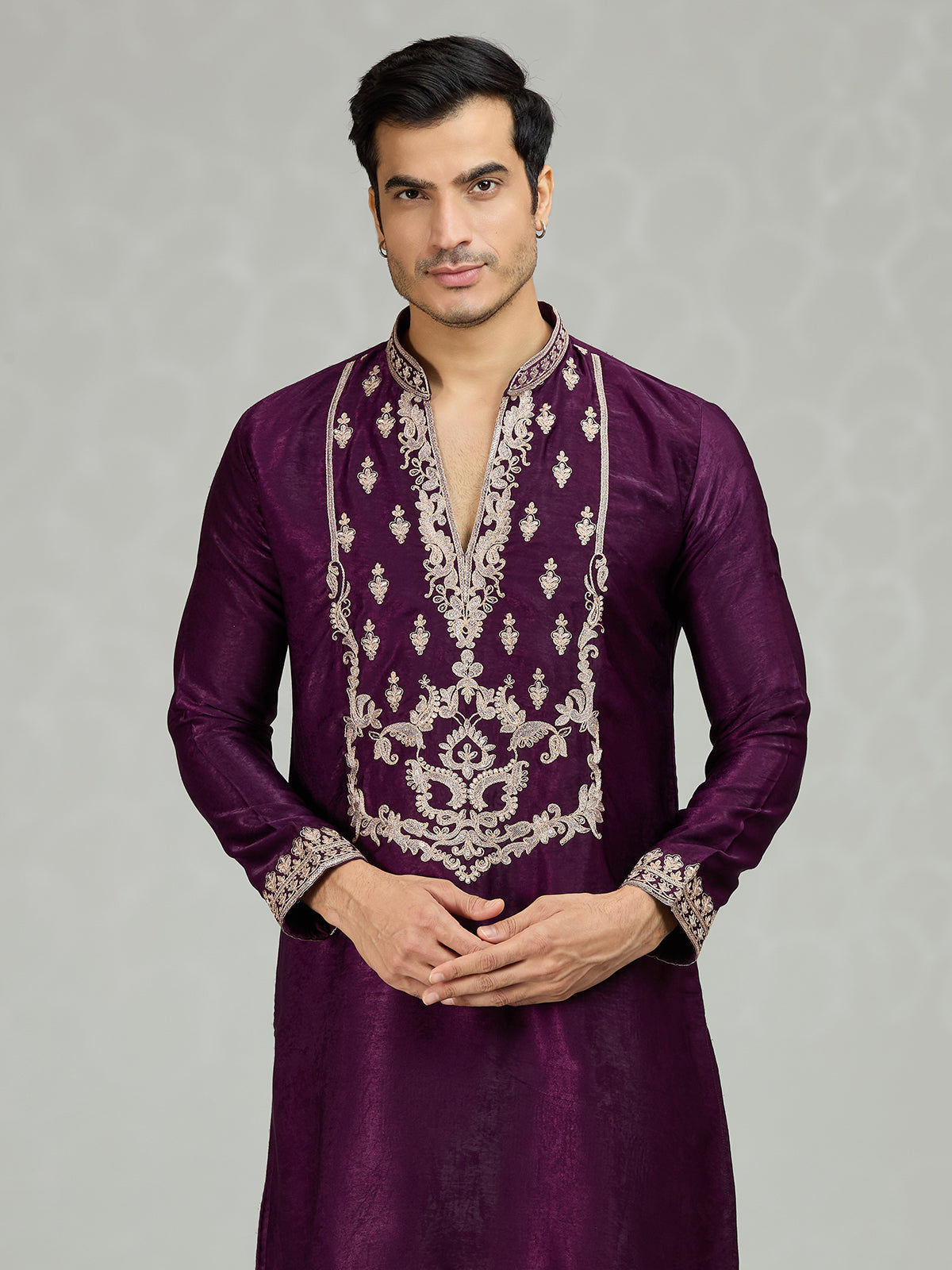 Purple Persian filigree velvet lavish men kurta suit