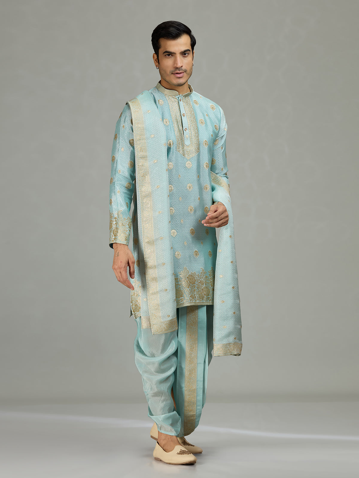 Sky blue elegant men kurta suit