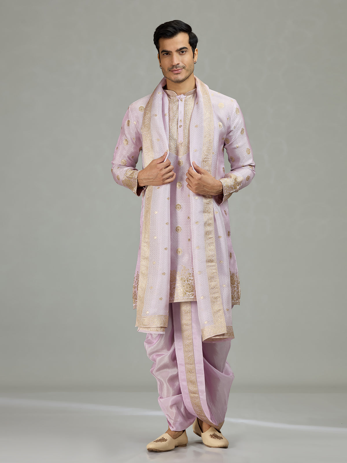 Lilac purple royal embroidered men kurta suit