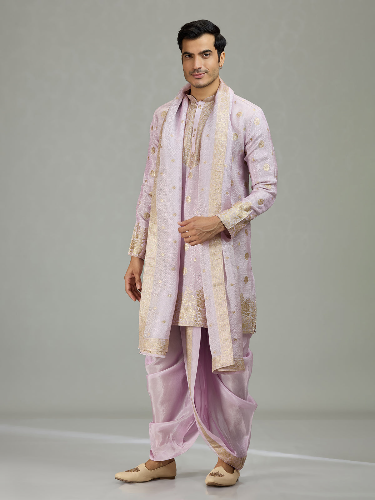 Lilac purple royal embroidered men kurta suit
