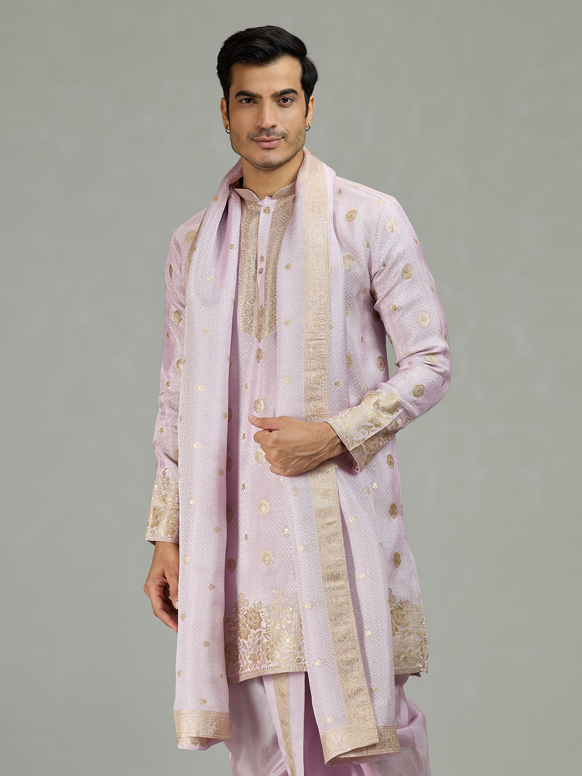 Lilac purple royal embroidered men kurta suit