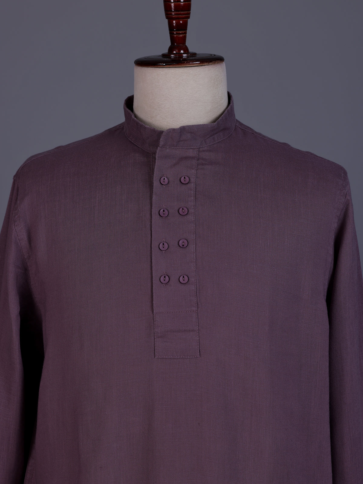 Lavender purple linen silk mens short kurta with Chinese collar
