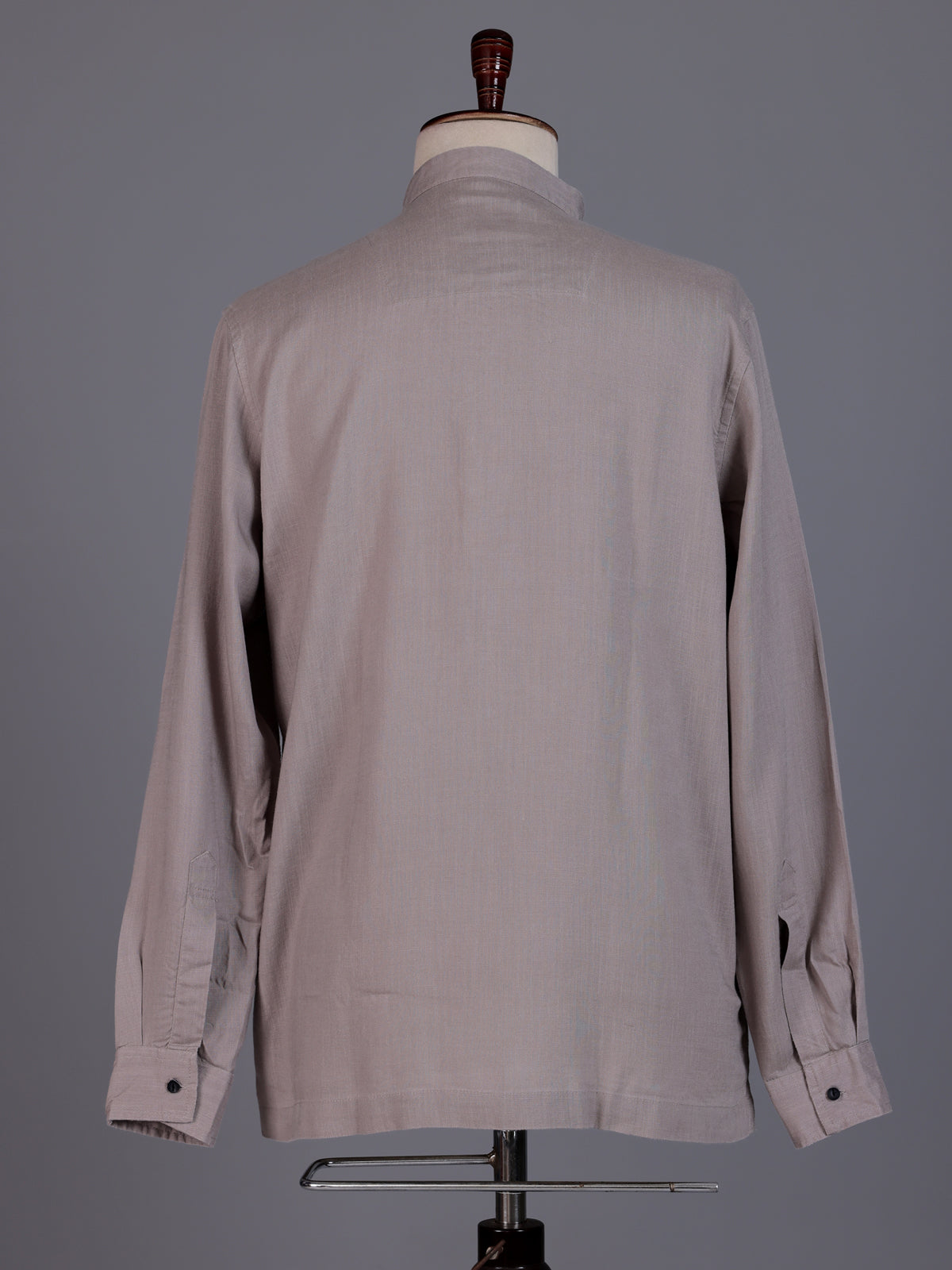 Beige linen silk mens short kurta with Chinese collar