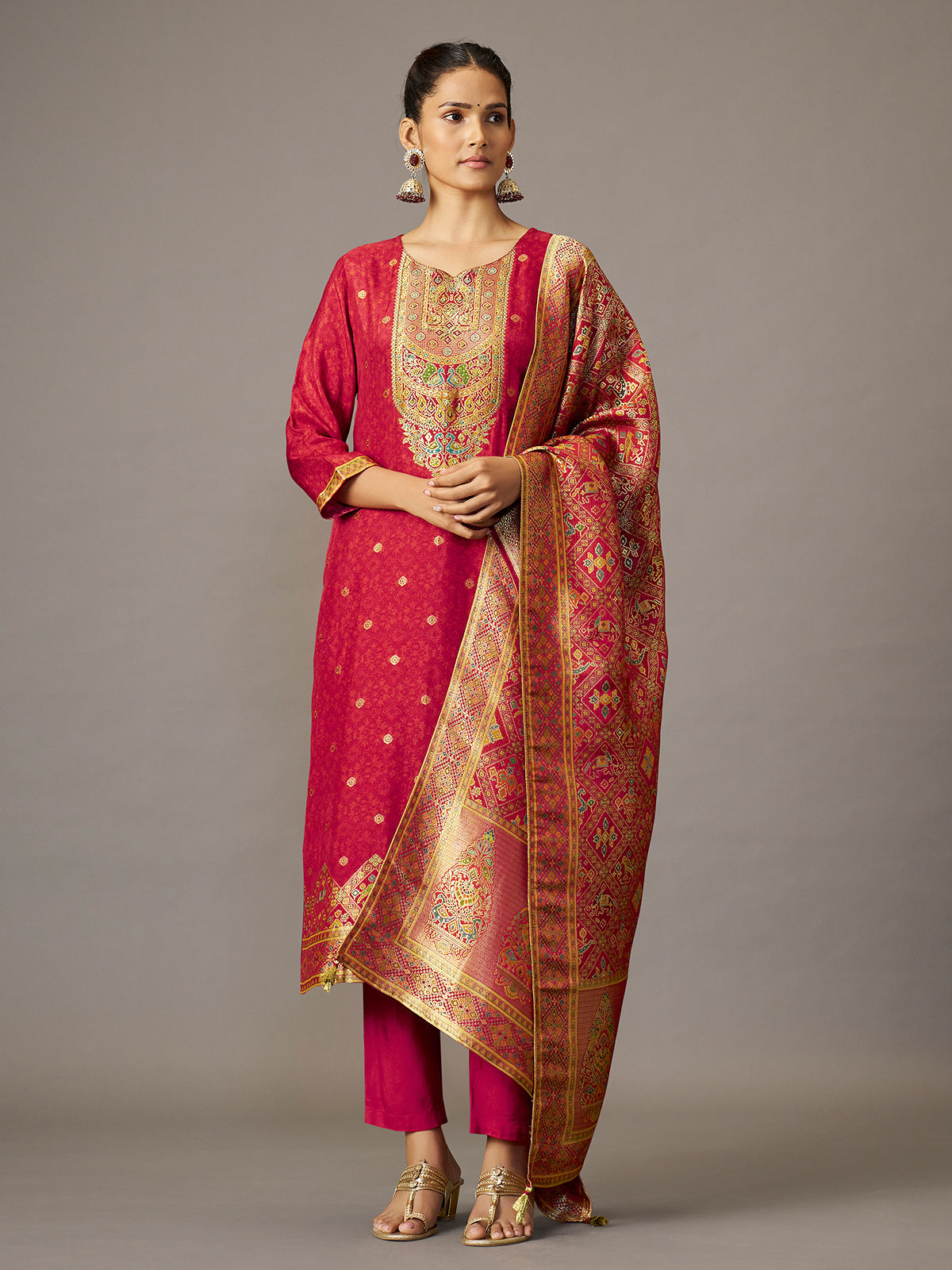 Rani pink peacock festive women kurti set