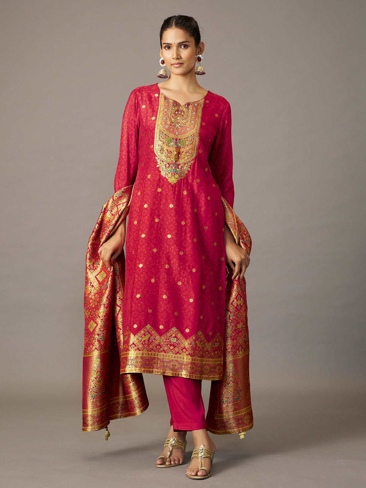 Rani pink peacock festive women kurti set