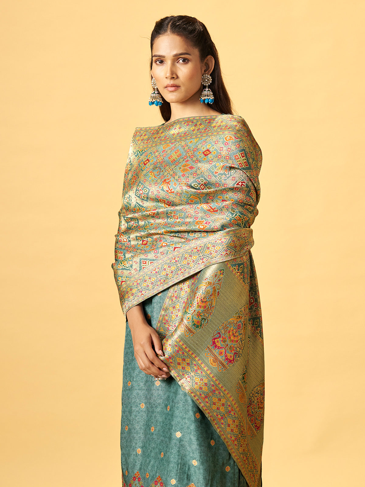 Sea green peacock embroidered women kurti set