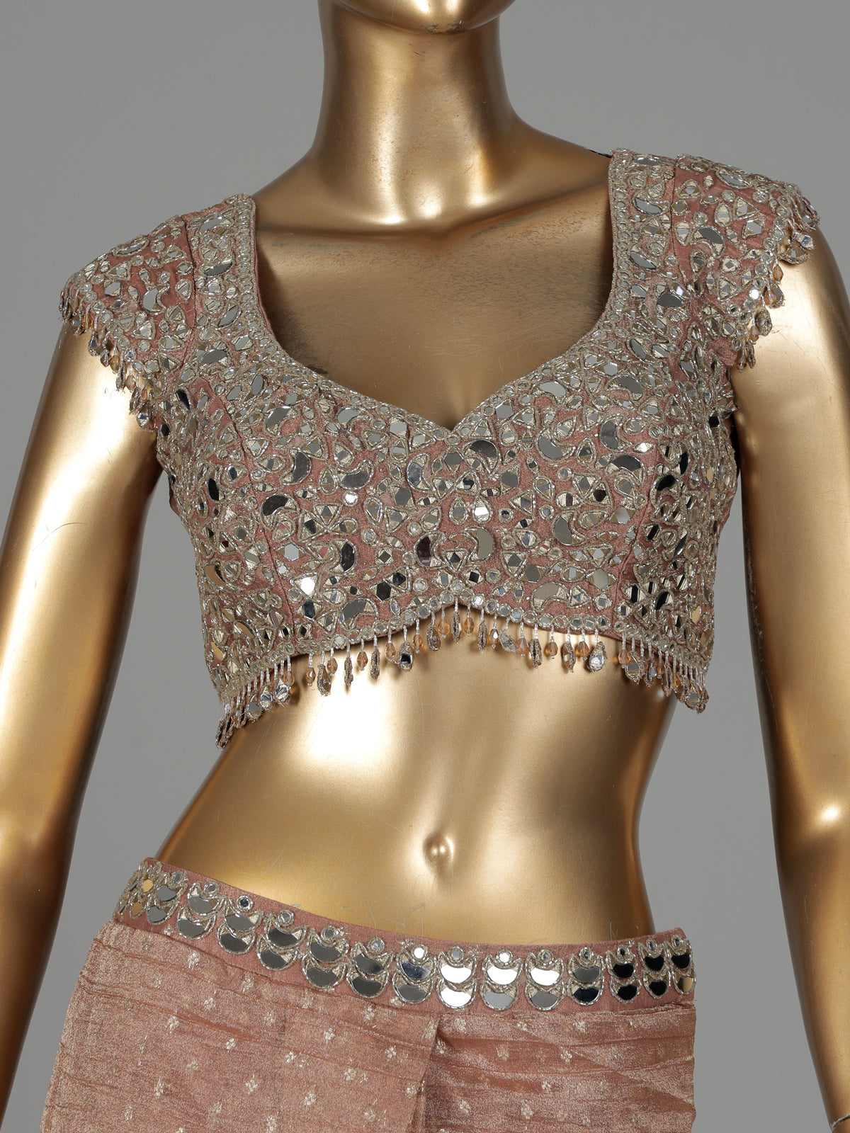 Peach tissue chiffon silk ready to wear saree with zari embellishments