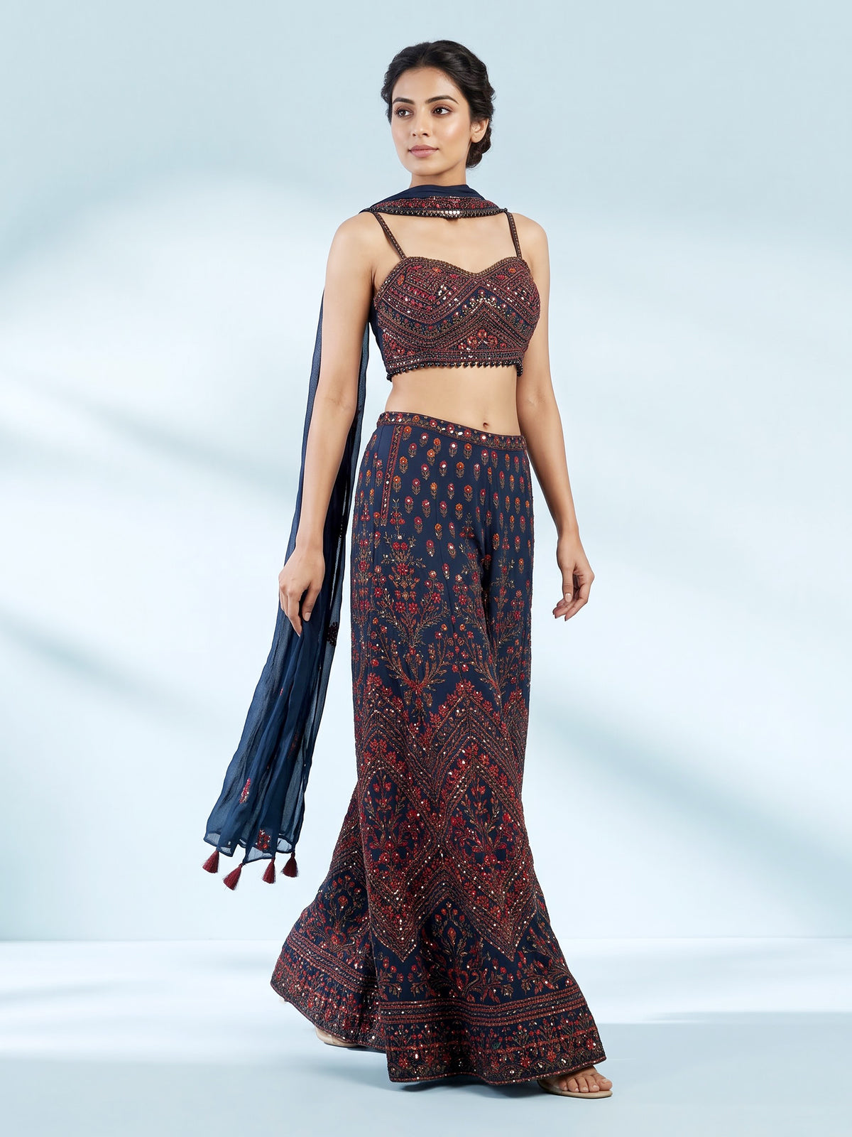 Navy blue georgette salwar suit with intricate zardosi embellishments