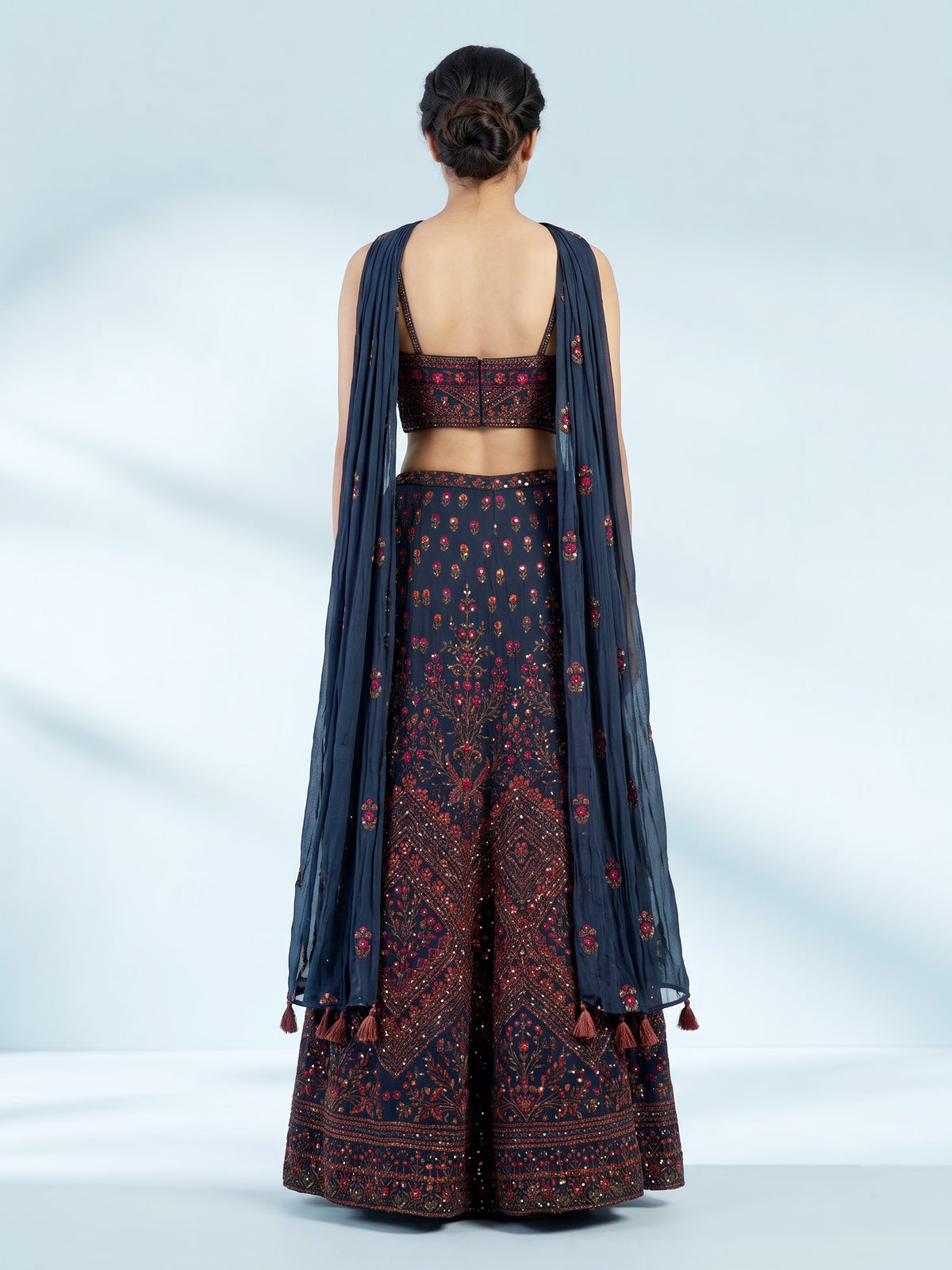 Navy blue georgette salwar suit with intricate zardosi embellishments