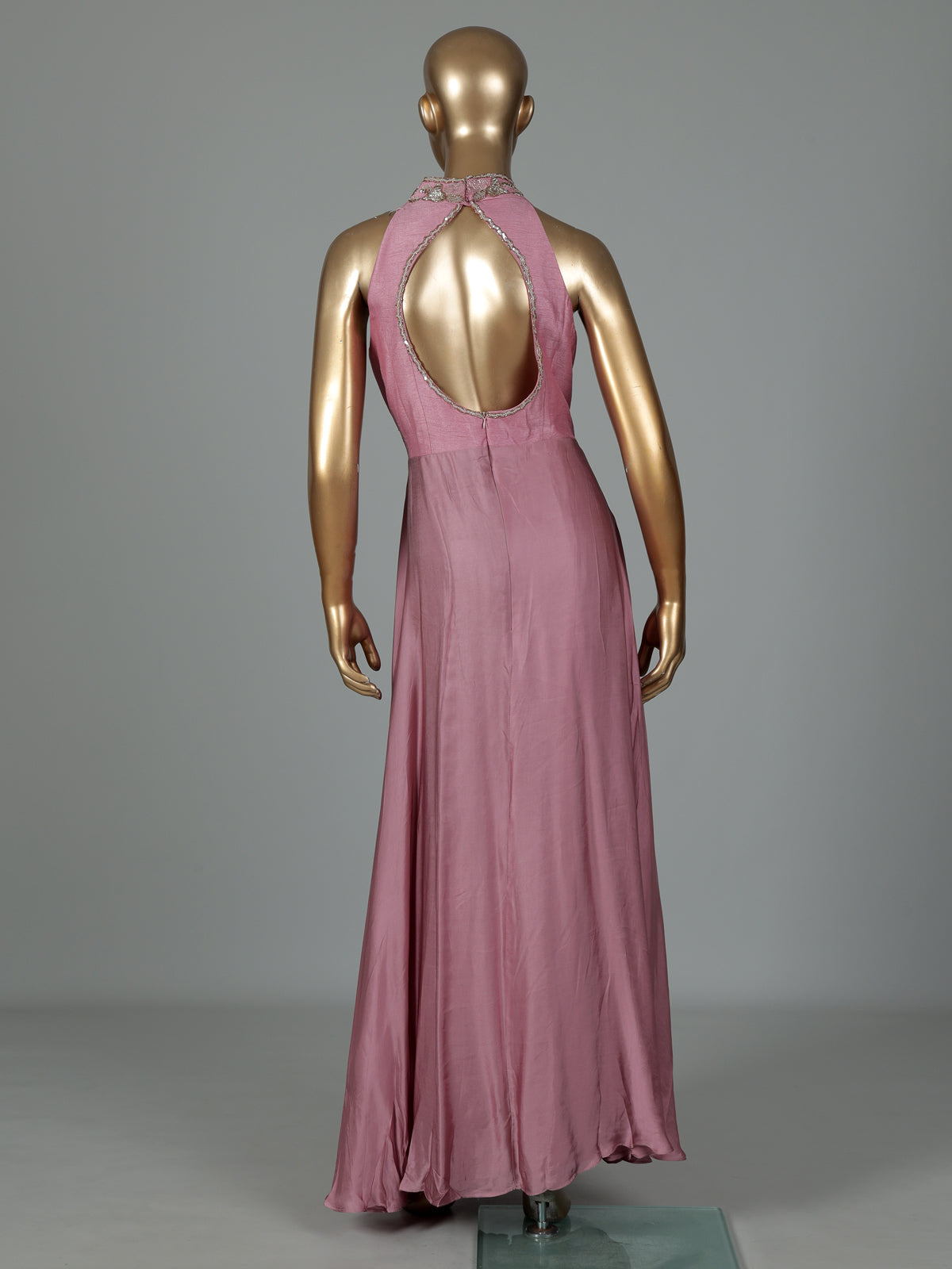 Pink silk anarkali suit with elegant zardosi embellishments