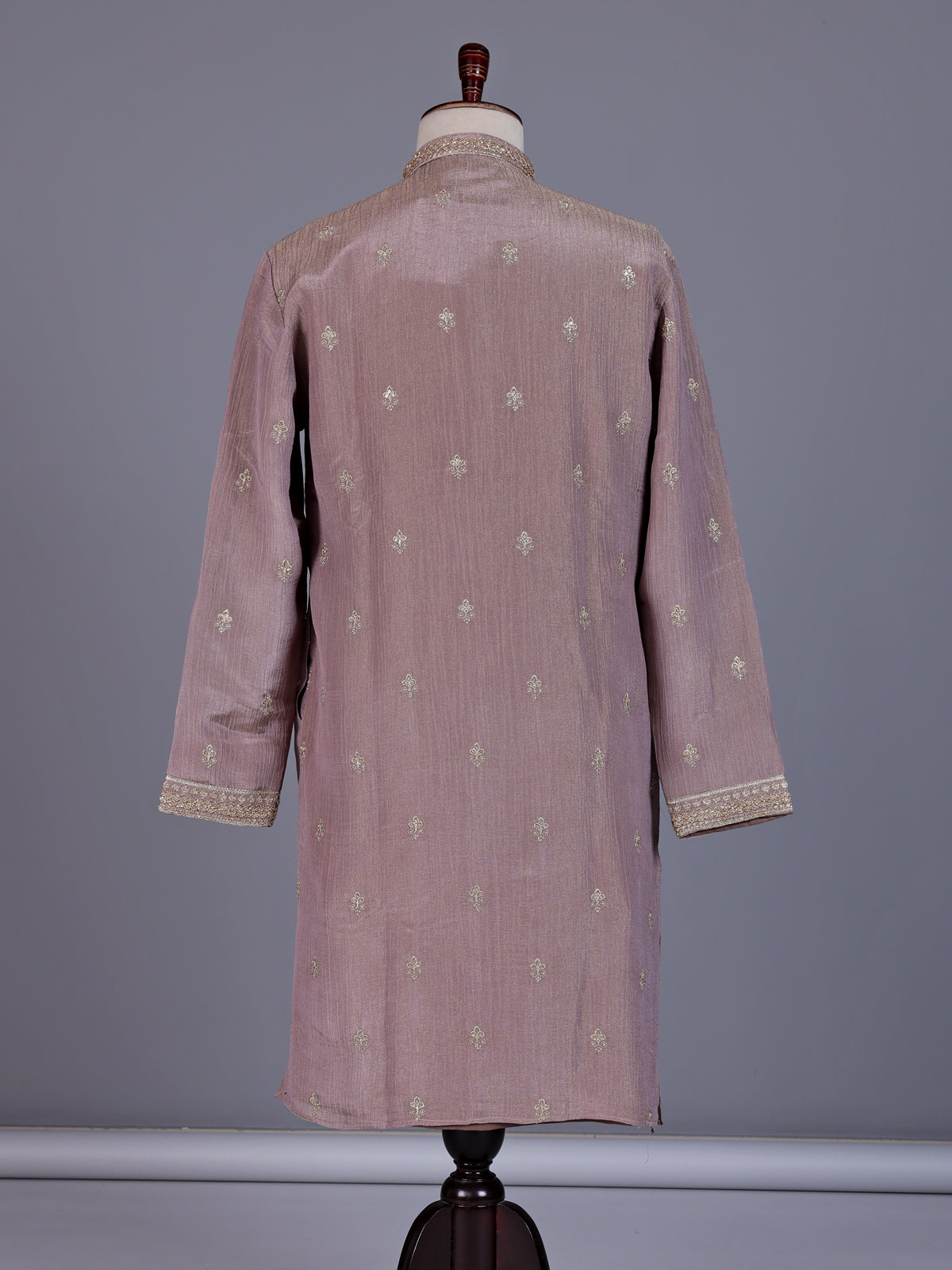 Pastel lavender purple mens kurta suit with cascading floral embellishments