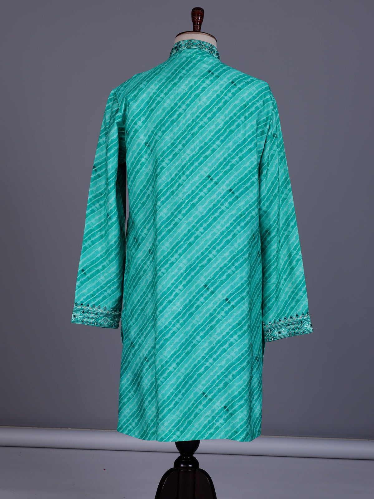 Sea green Art Silk mens kurta suit with mirror embellished yoke