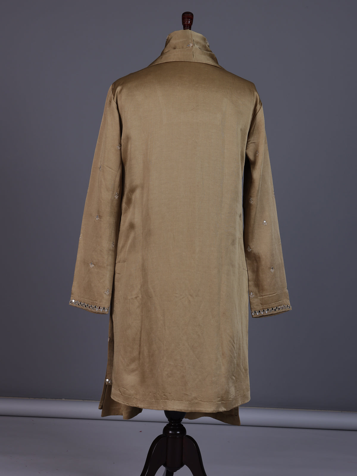 Pastel beige tusser silk mens kurta suit with mirrorwork embellished stole