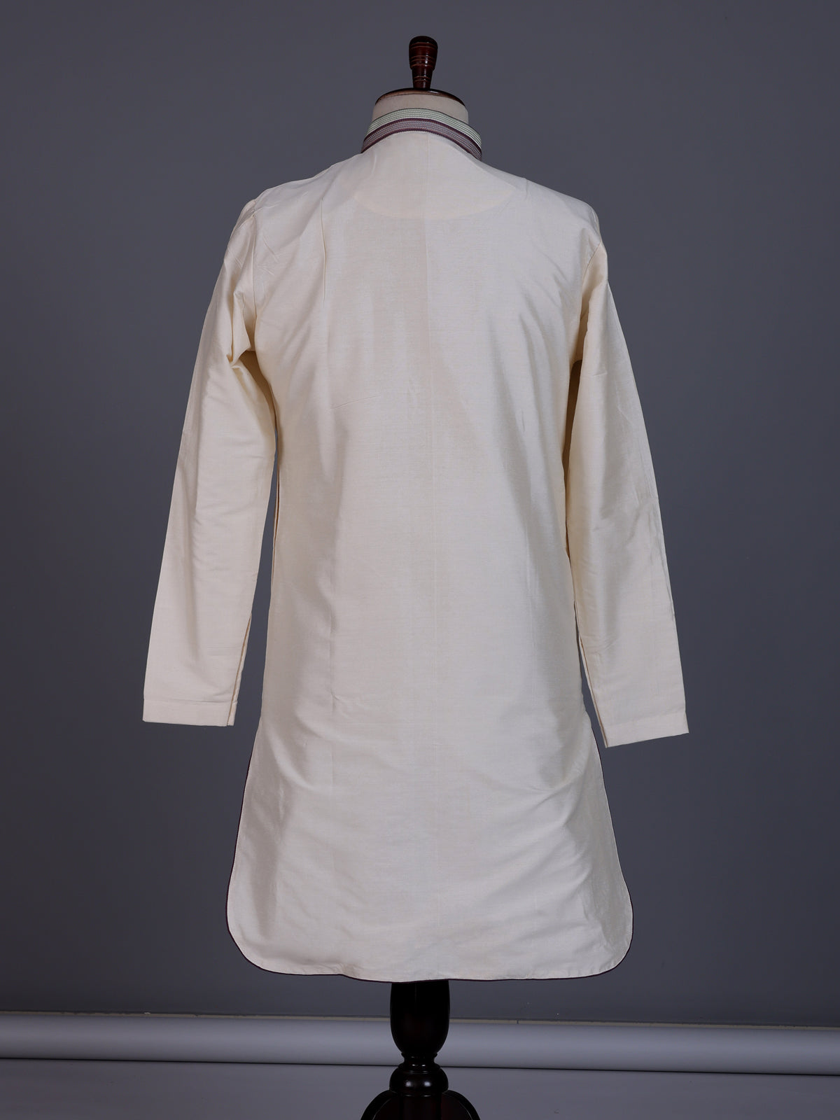 Cream Art Silk mens kurta suit with kashmiri floral borderwork