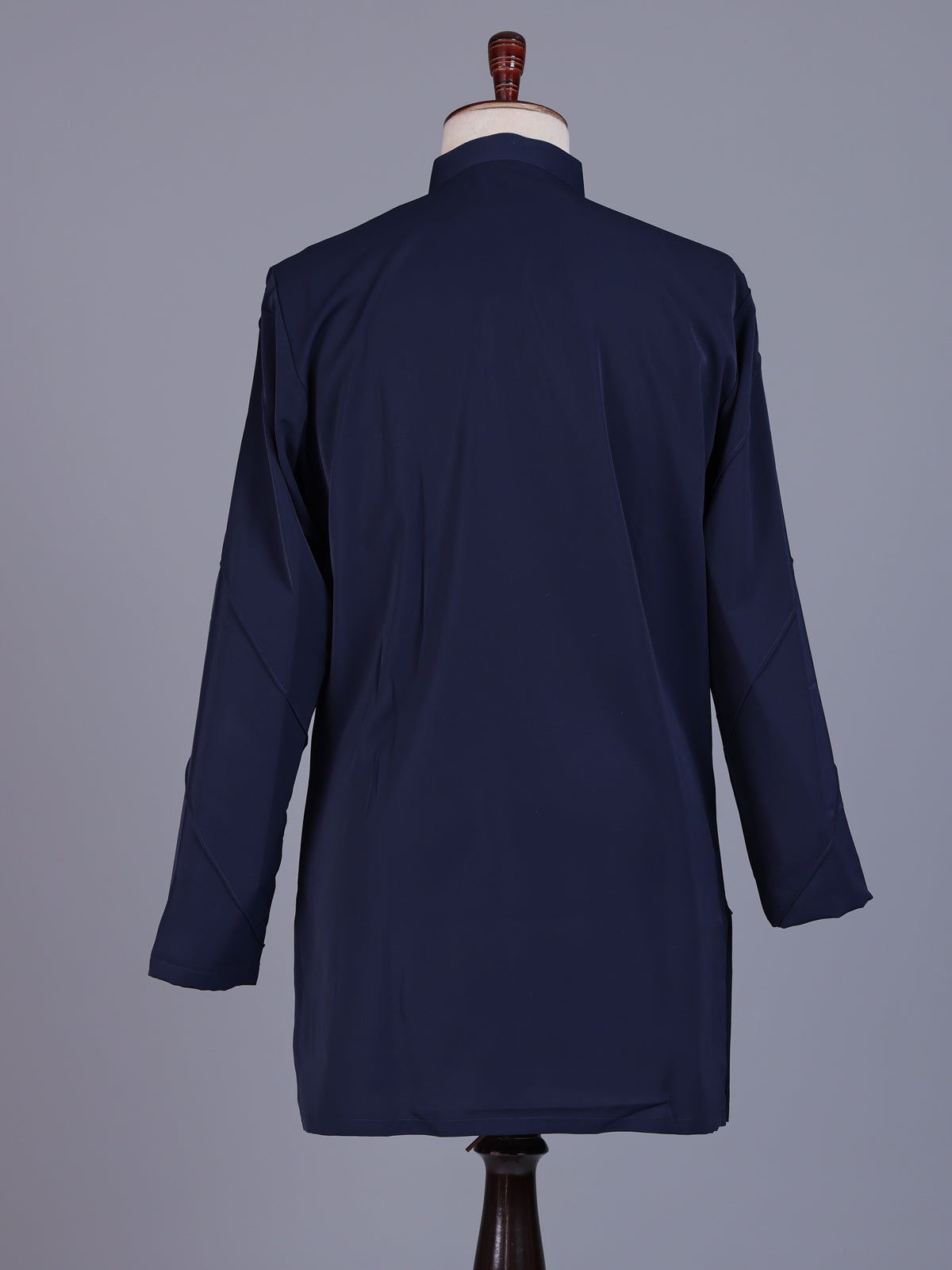 Navy Poly-Viscose mens short kurta with pintuck yoke