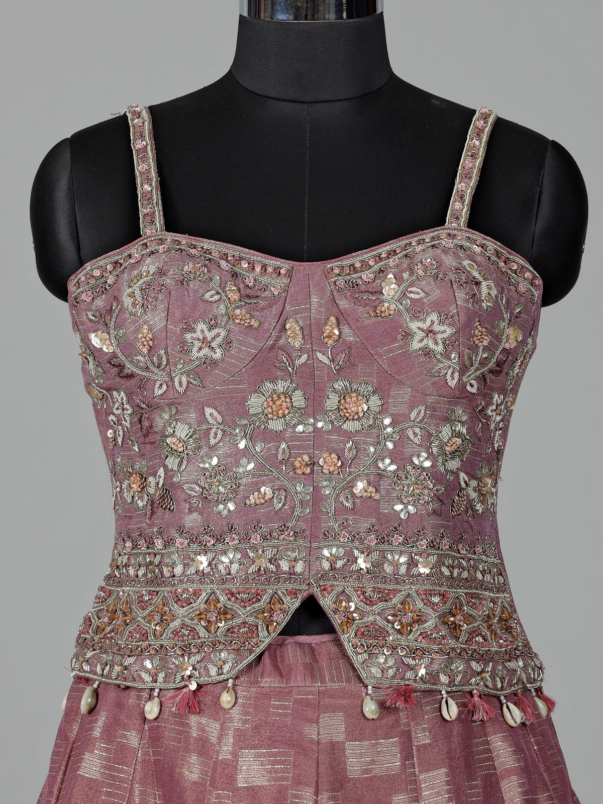 Onion pink silk lehenga choli with zardosi detailing
