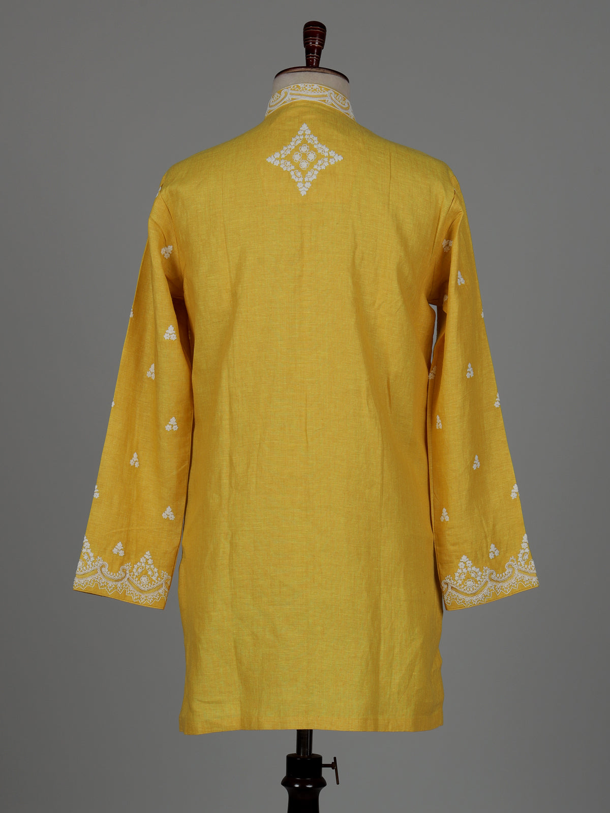 Yellow ivory botanical cotton linen men kurta suit