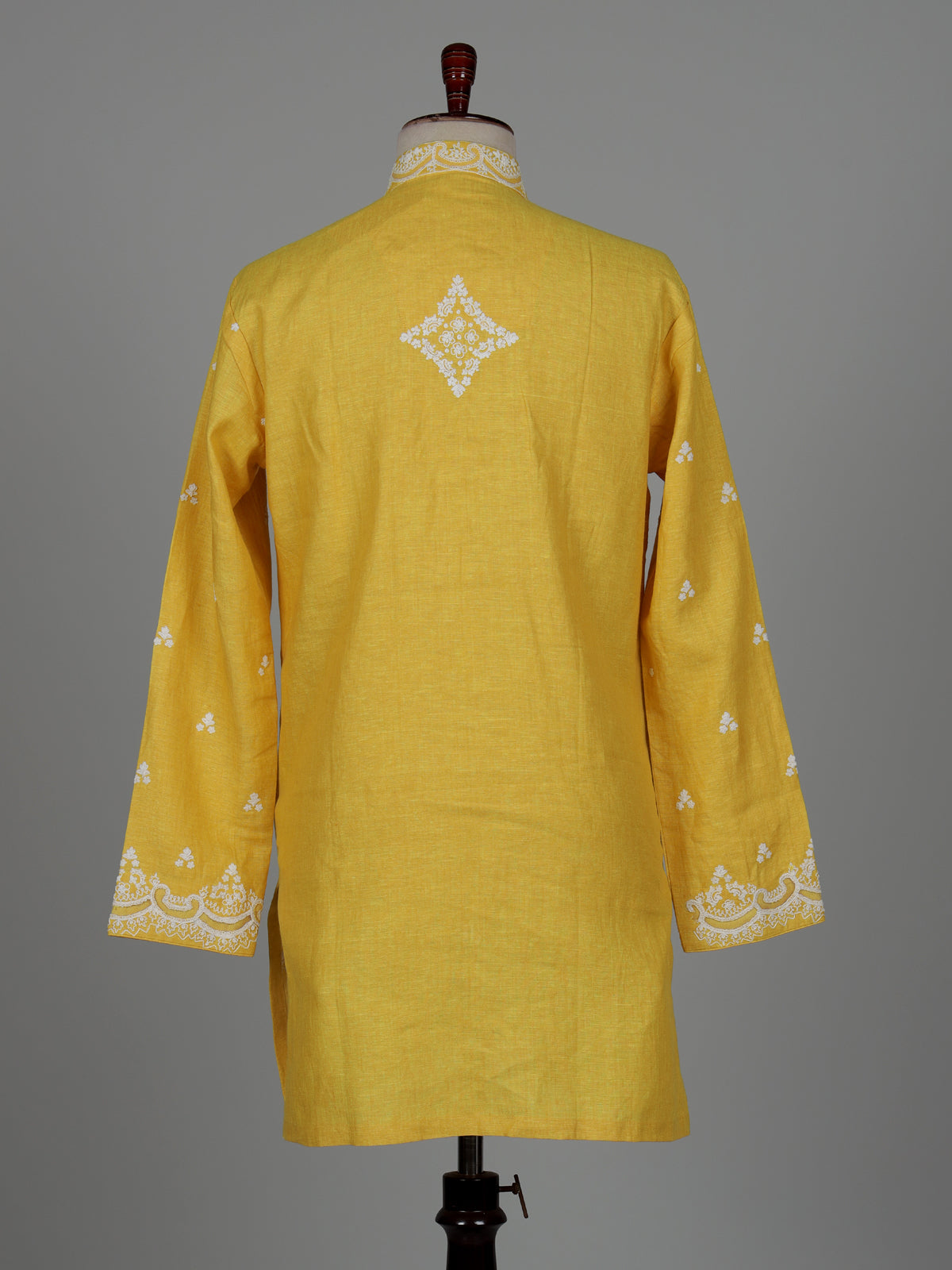 Yellow chikankari cotton linen men kurta suit