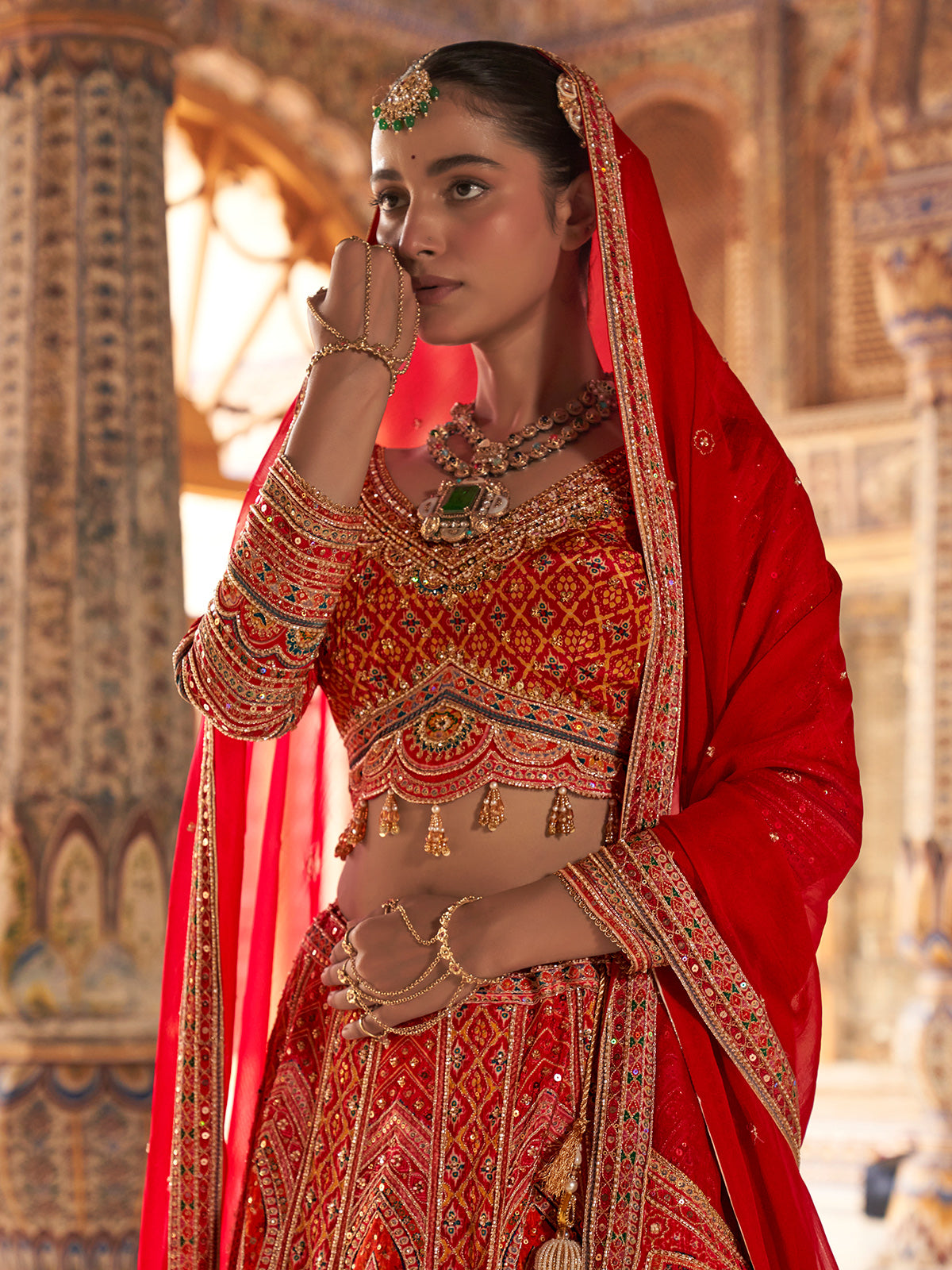 Rani pink mughal pattern women bridal lehenga choli