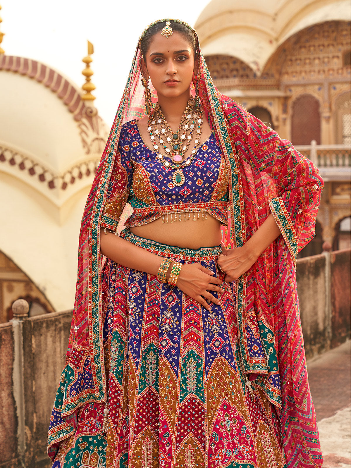 Multicolour royal motif women bridal lehenga choli