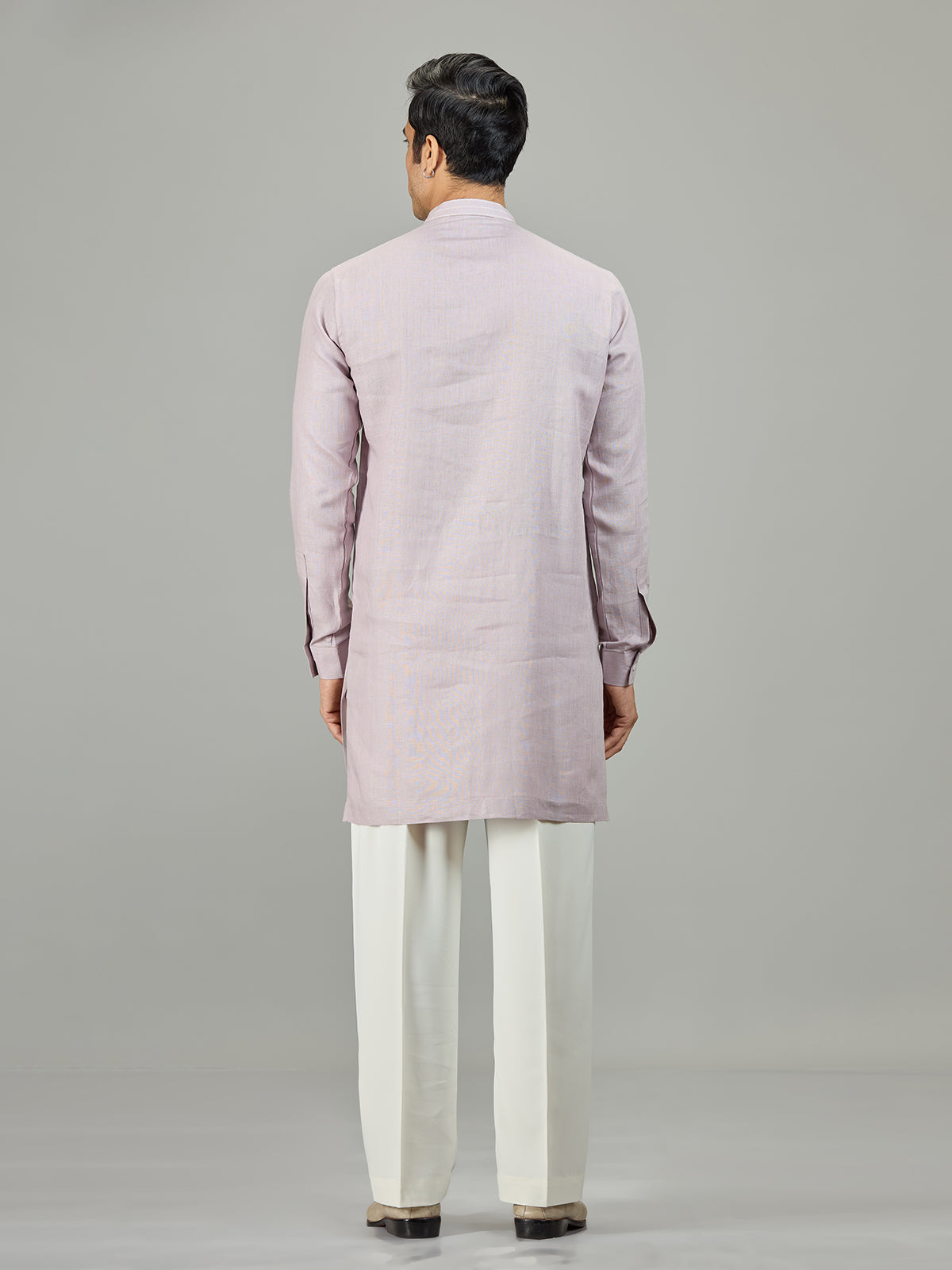 Lilac purple royal botanical linen men kurta suit
