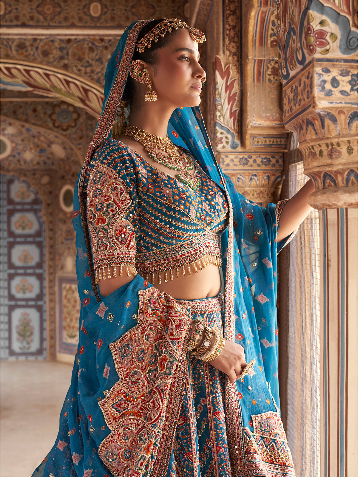 Rama blue patola pattern women bridal lehenga choli