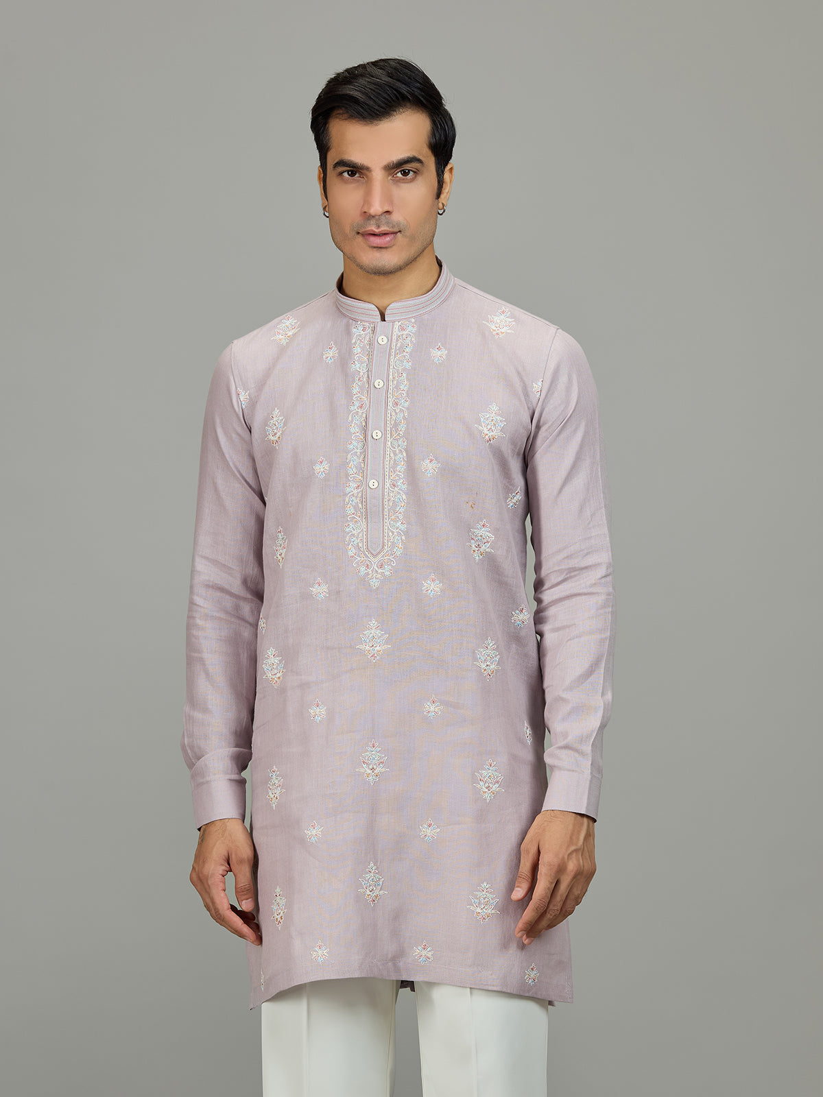 Lilac purple designer linen men kurta