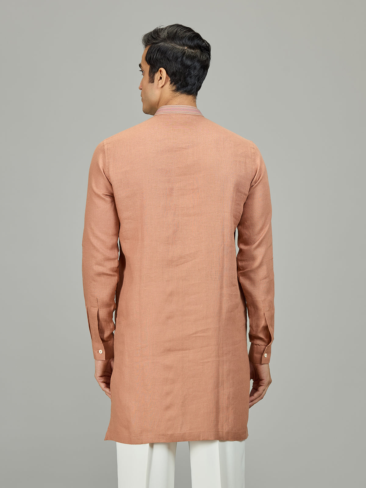 Rust peach botanical linen men kurta
