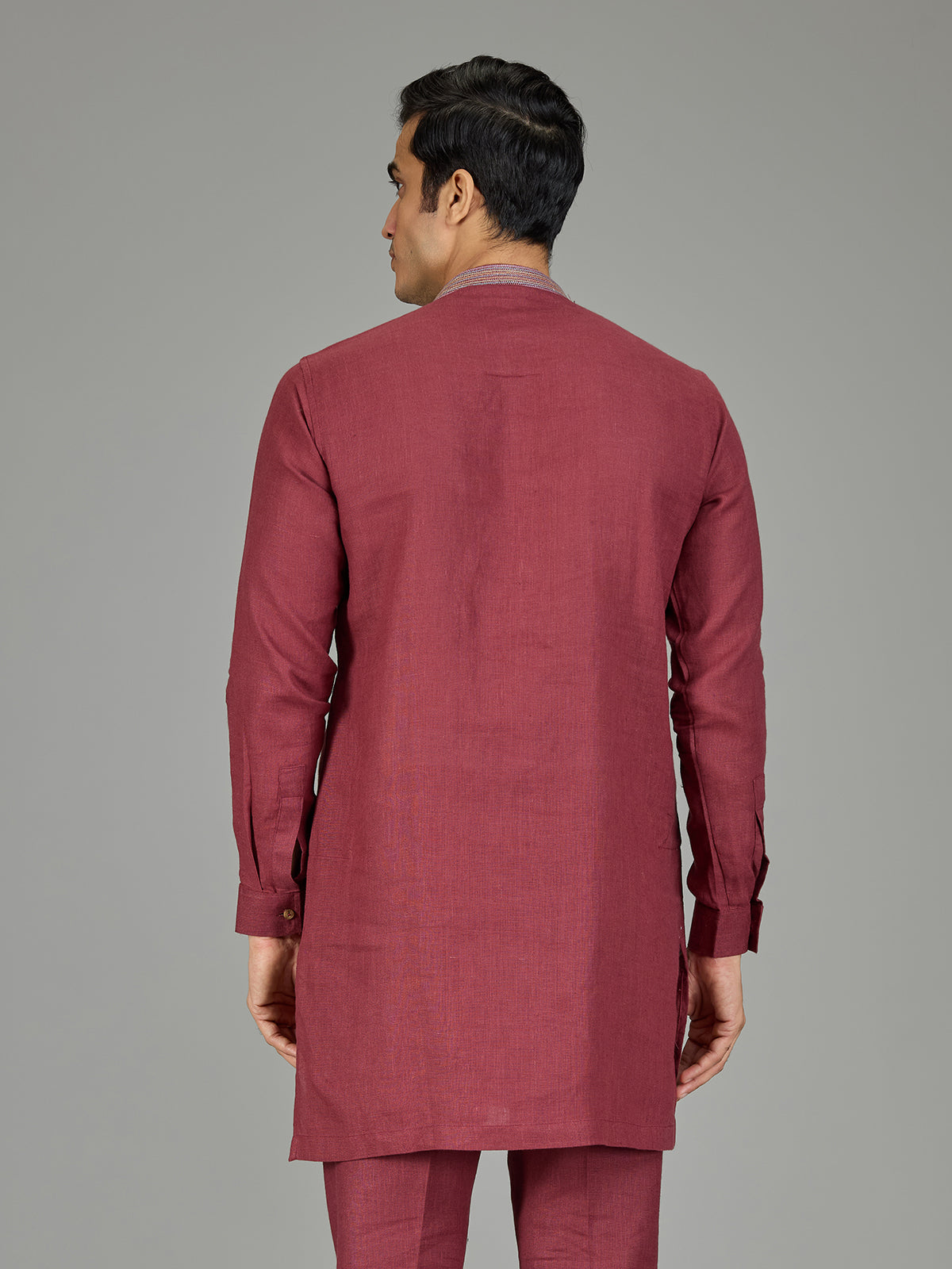 Maroon classic floral linen men kurta