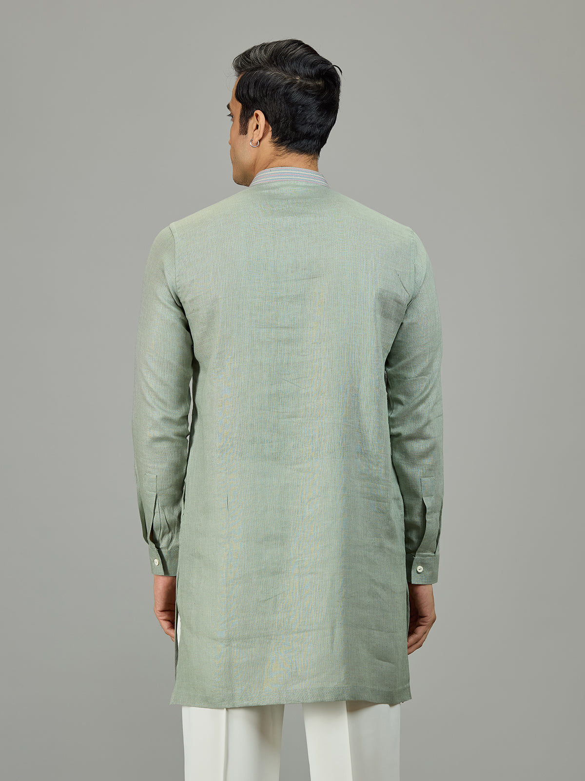 Pista green stylish zardosi linen men kurta