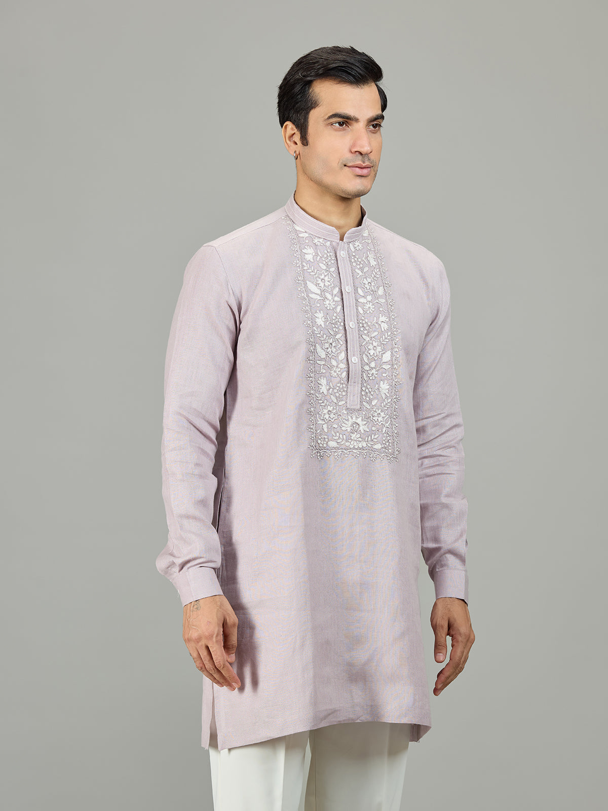 Lilac purple royal linen men kurta