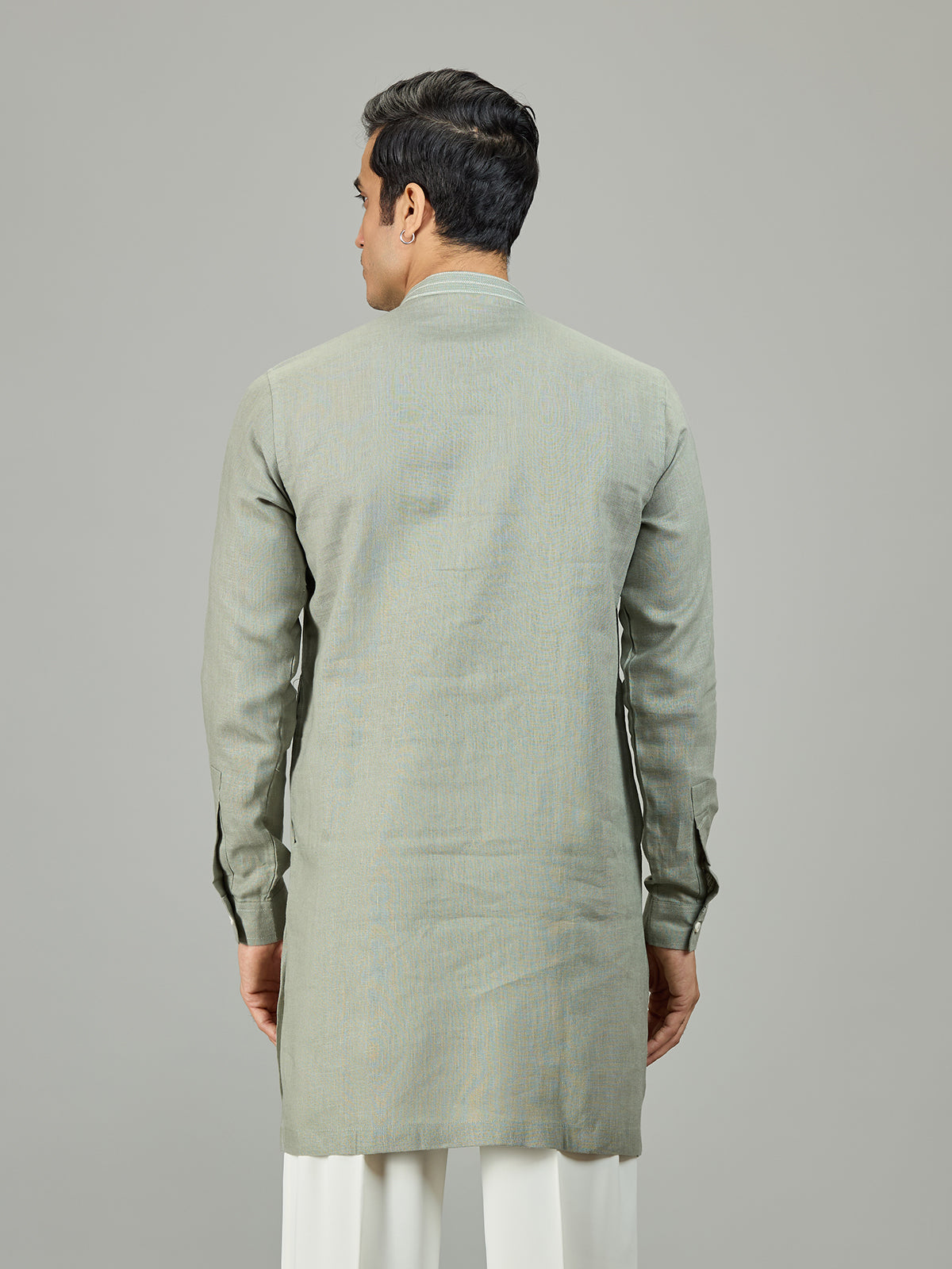 Stone green linen men kurta