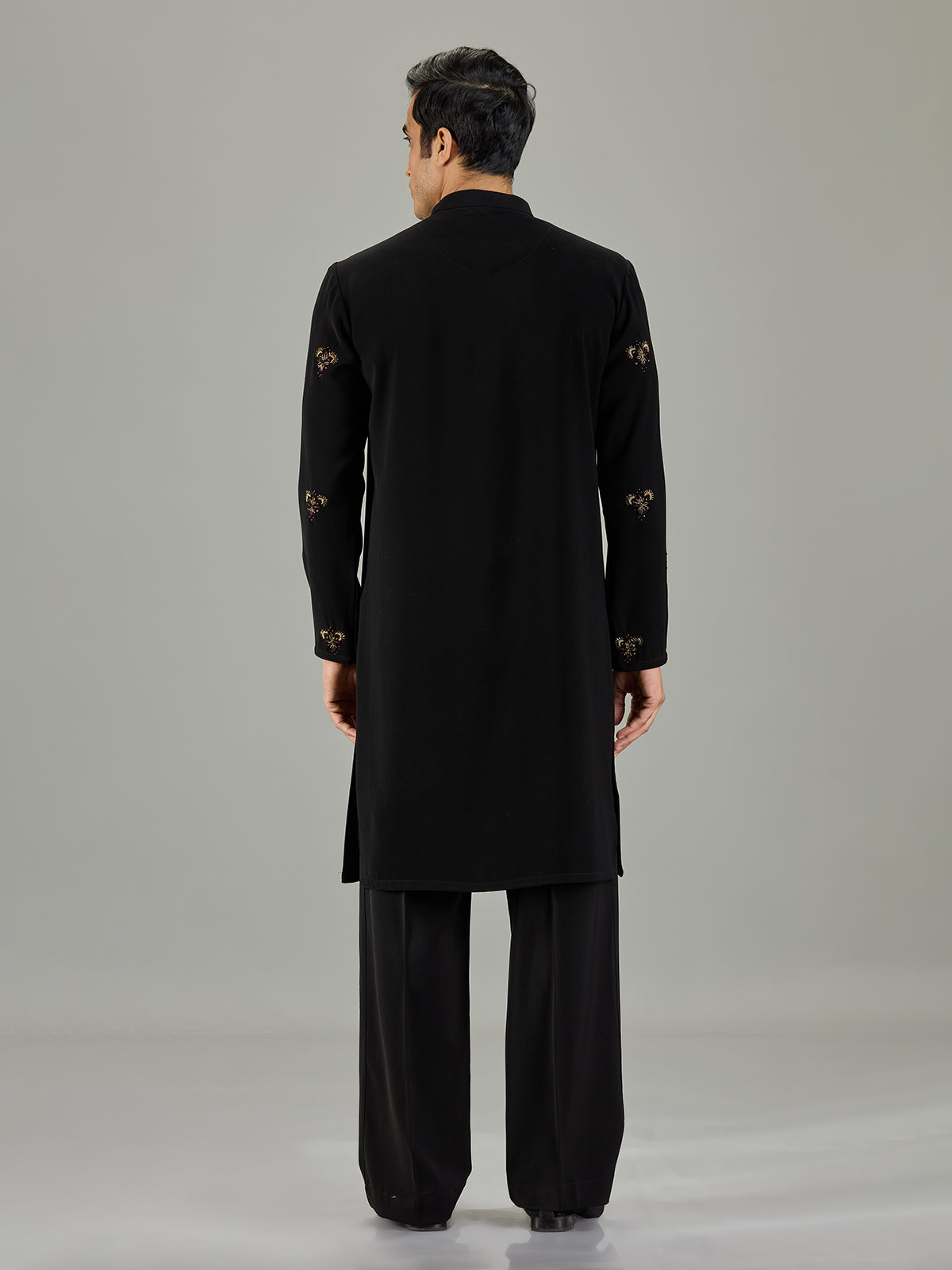 Black floral embroidered men kurta suit