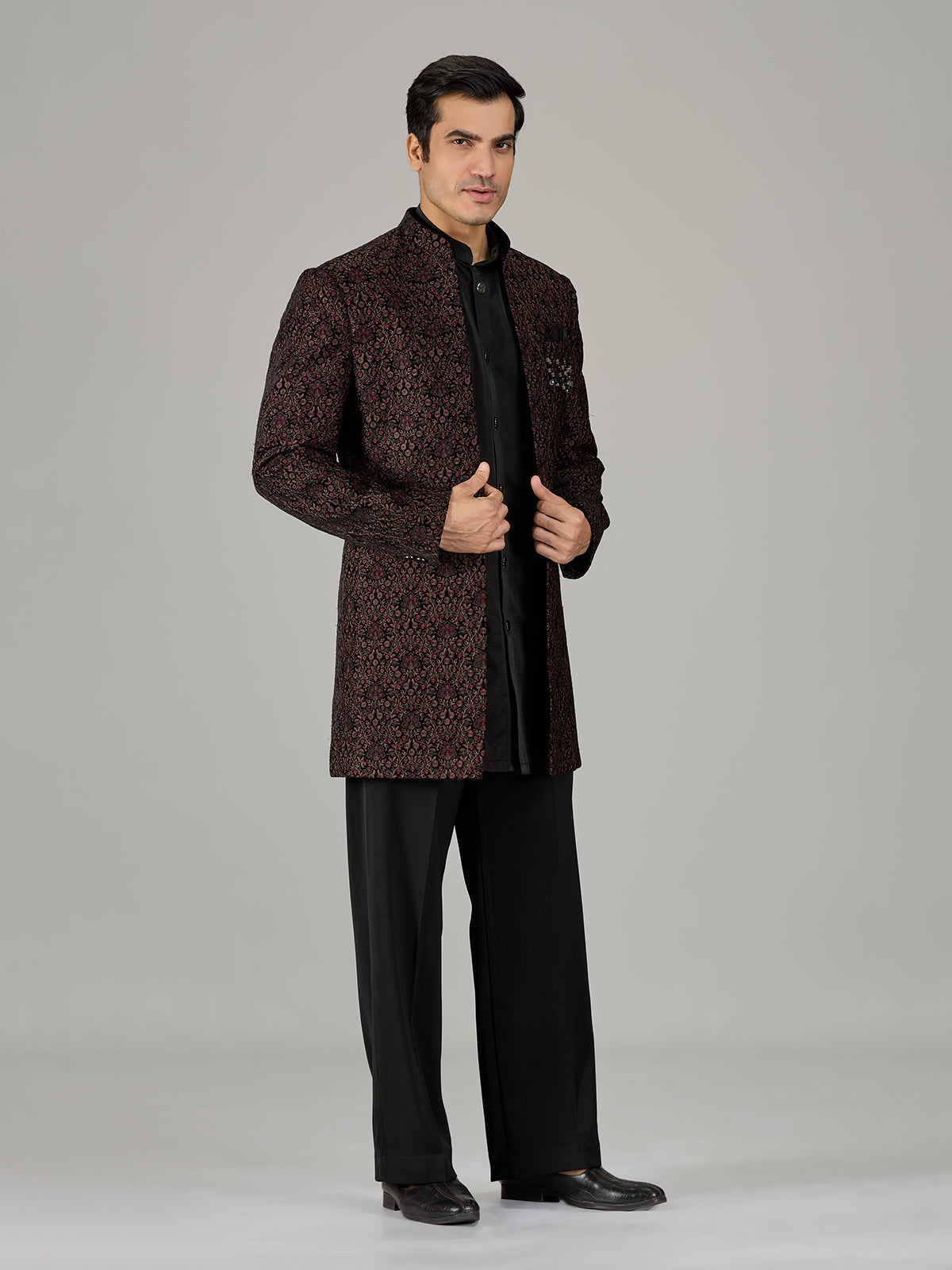 Black persian floral jacket men indo western