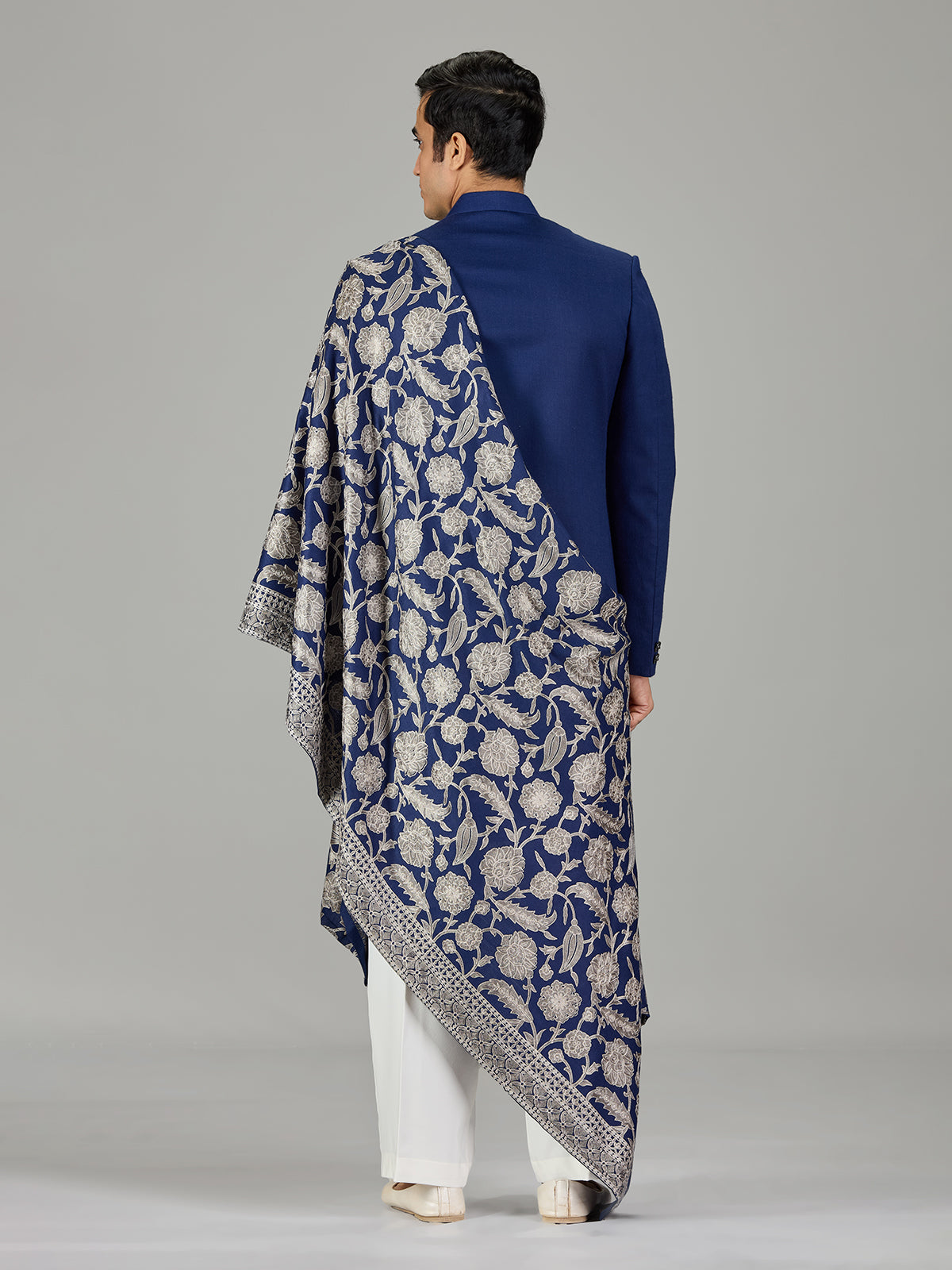 Royal blue crystal embellished men indo western