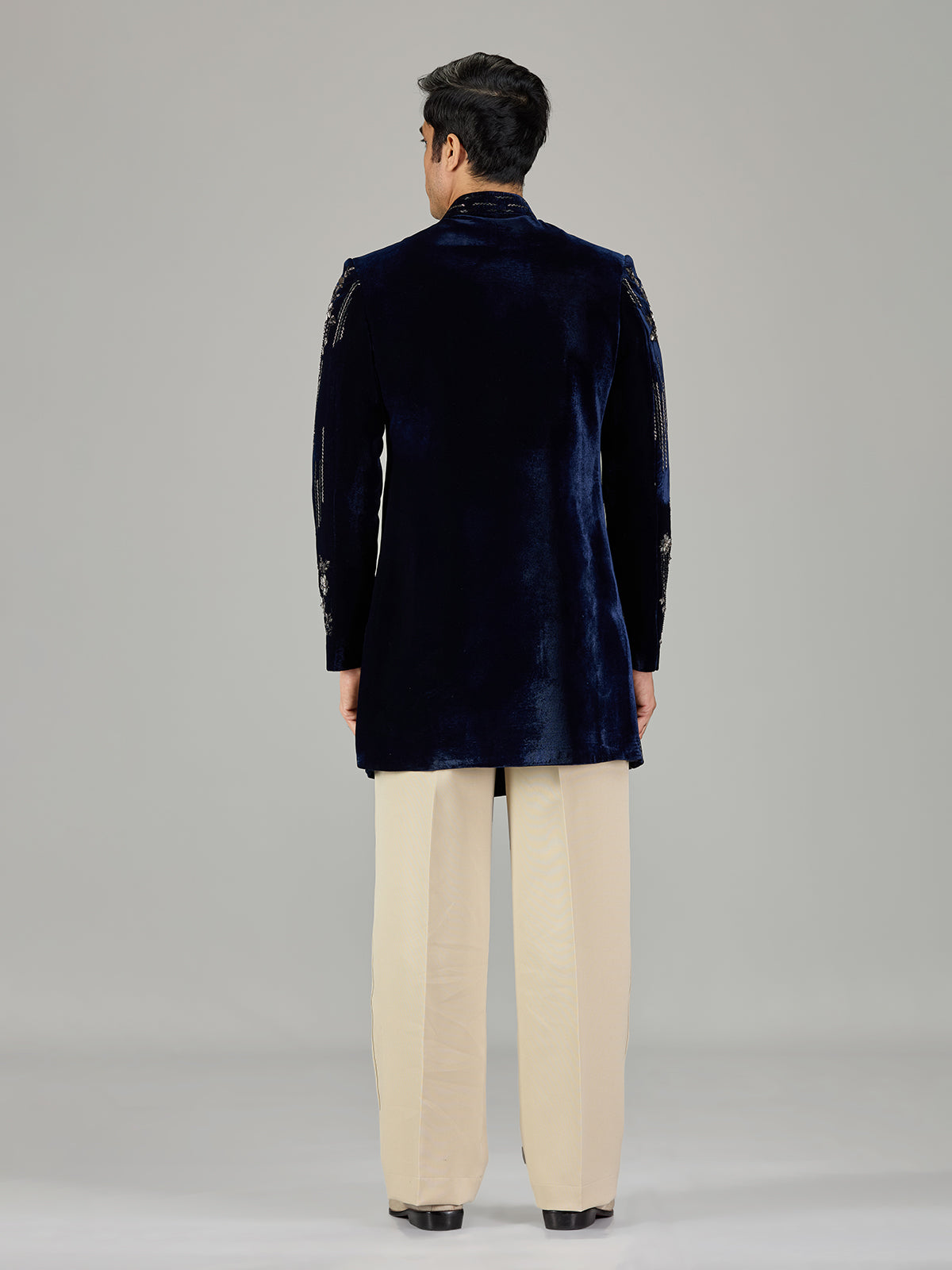 Navy blue floral medallion men indo western