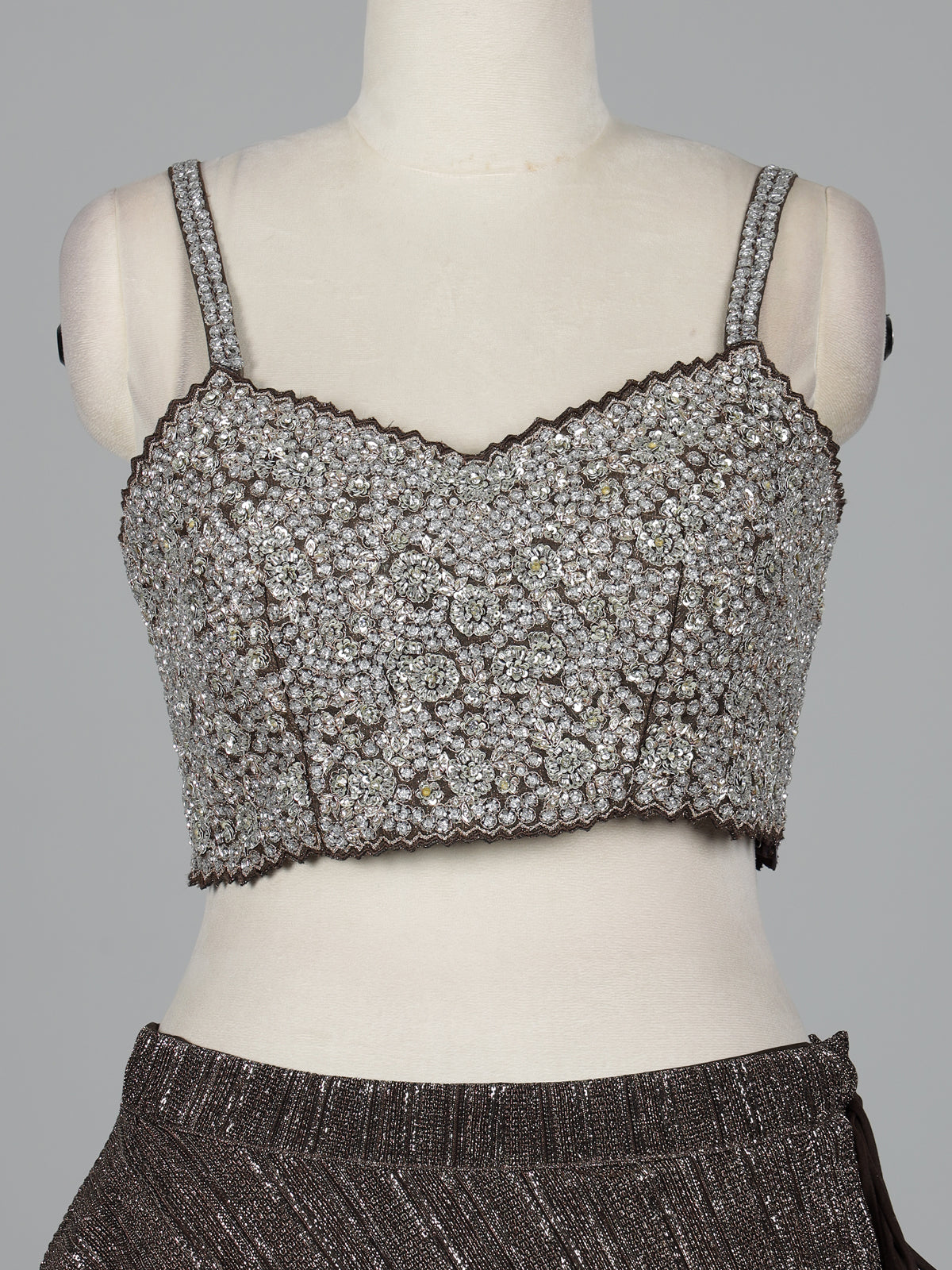Charcoal black metallic georgette lehenga choli with diamond embellishments