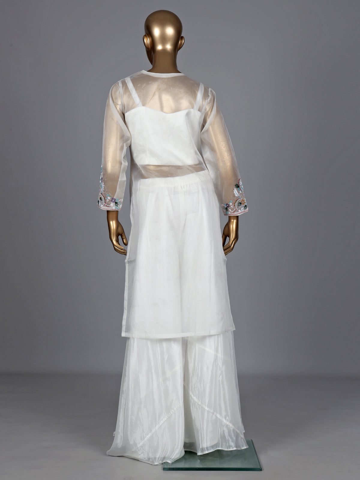 White floral organza designer women palazzo suit