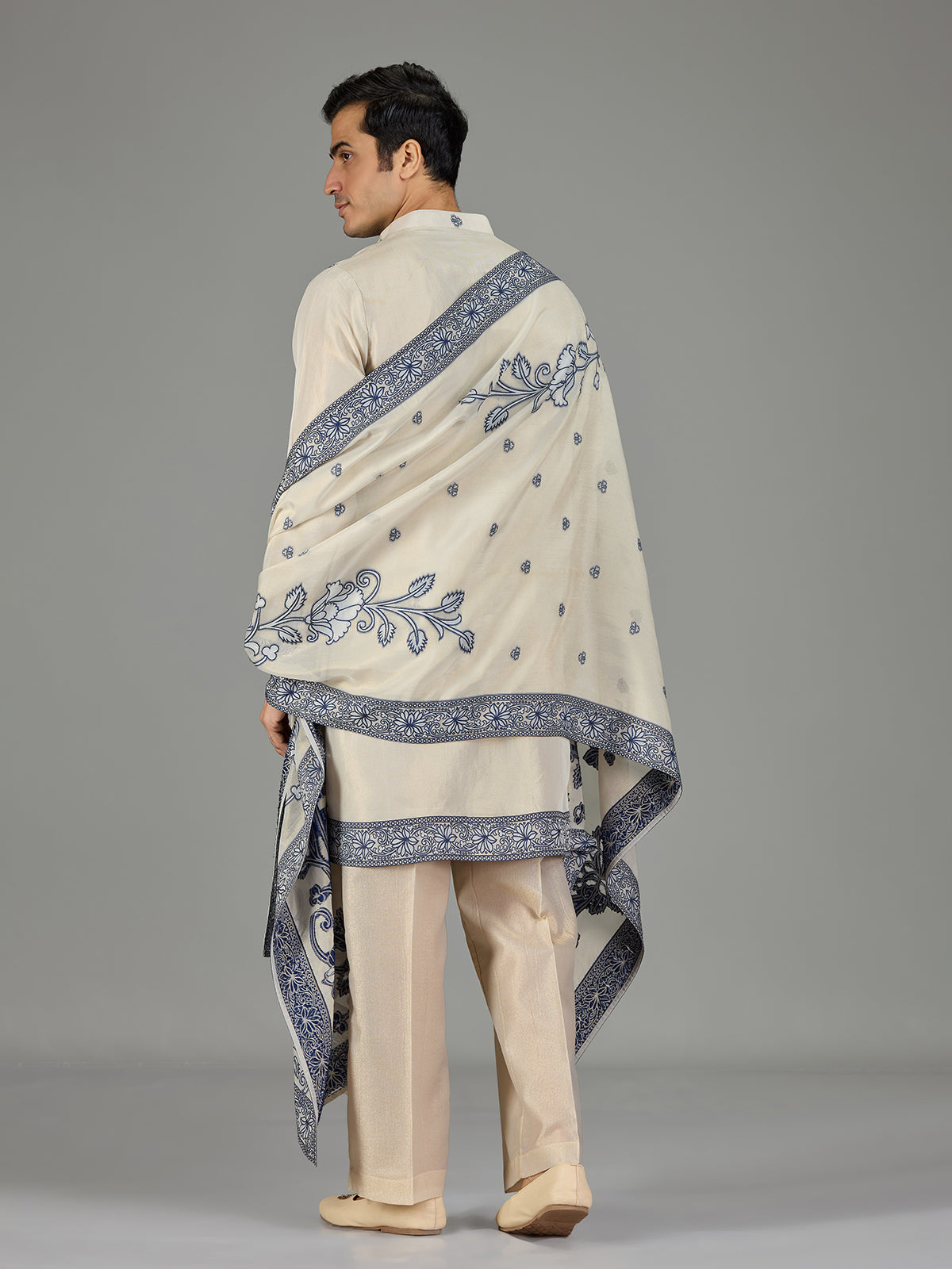 Pastel cream floral men kurta suit