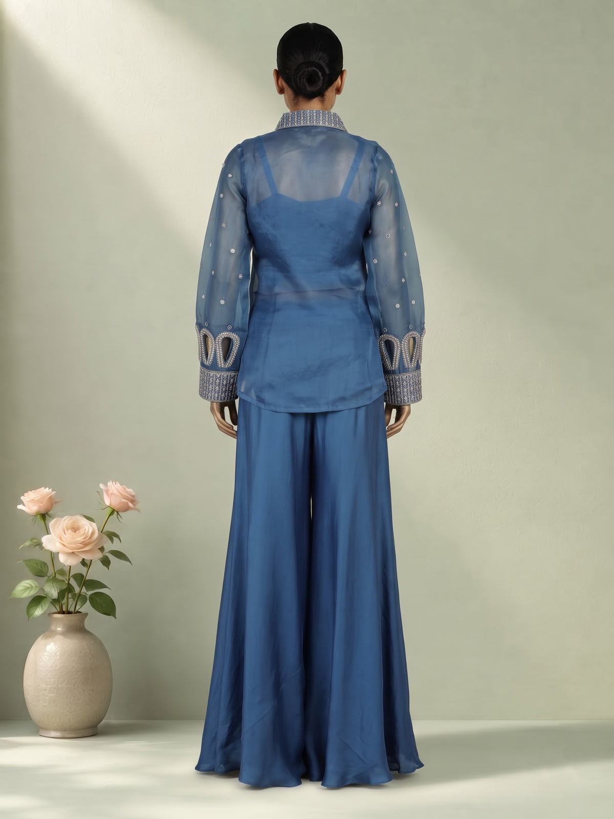Pastel blue floral bow premium women palazzo suit