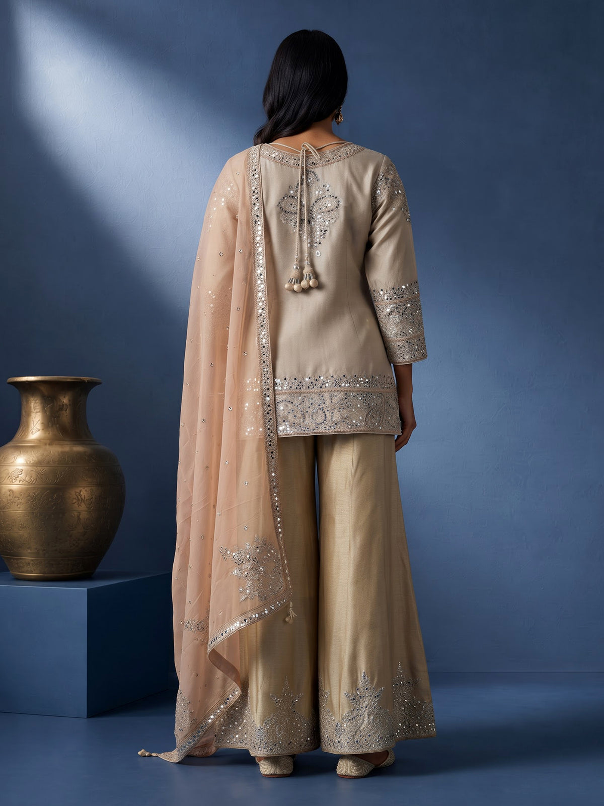 Cream ornamental bib luxury women palazzo suit