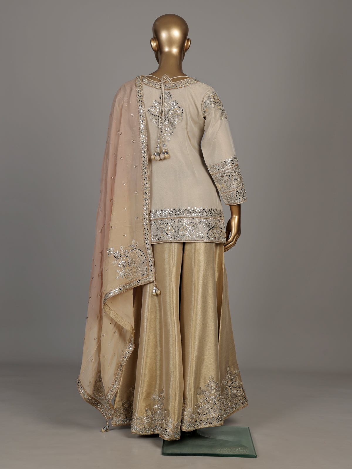 Cream ornamental bib luxury women palazzo suit