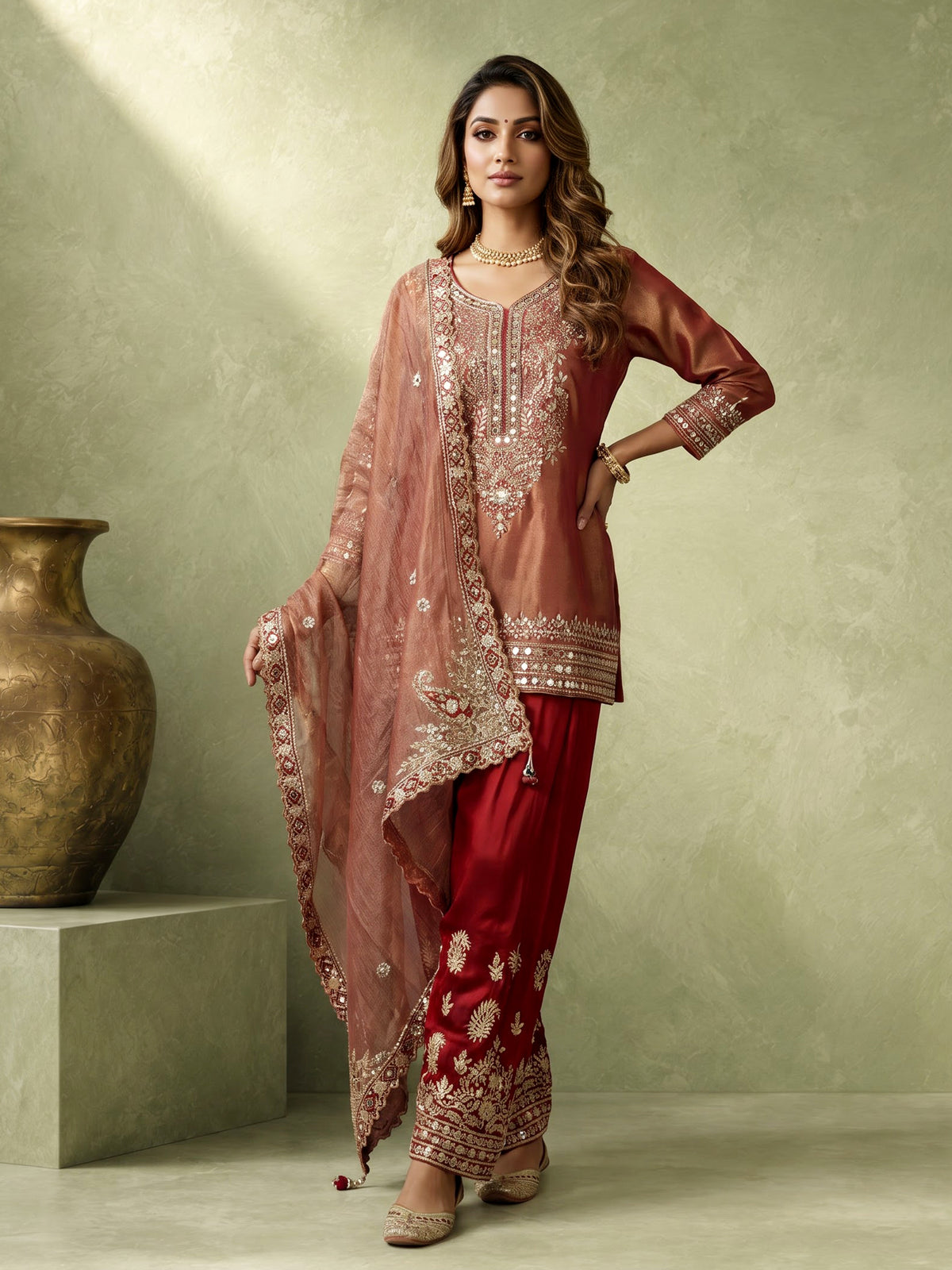 Rust onion pink regal women salwar suit