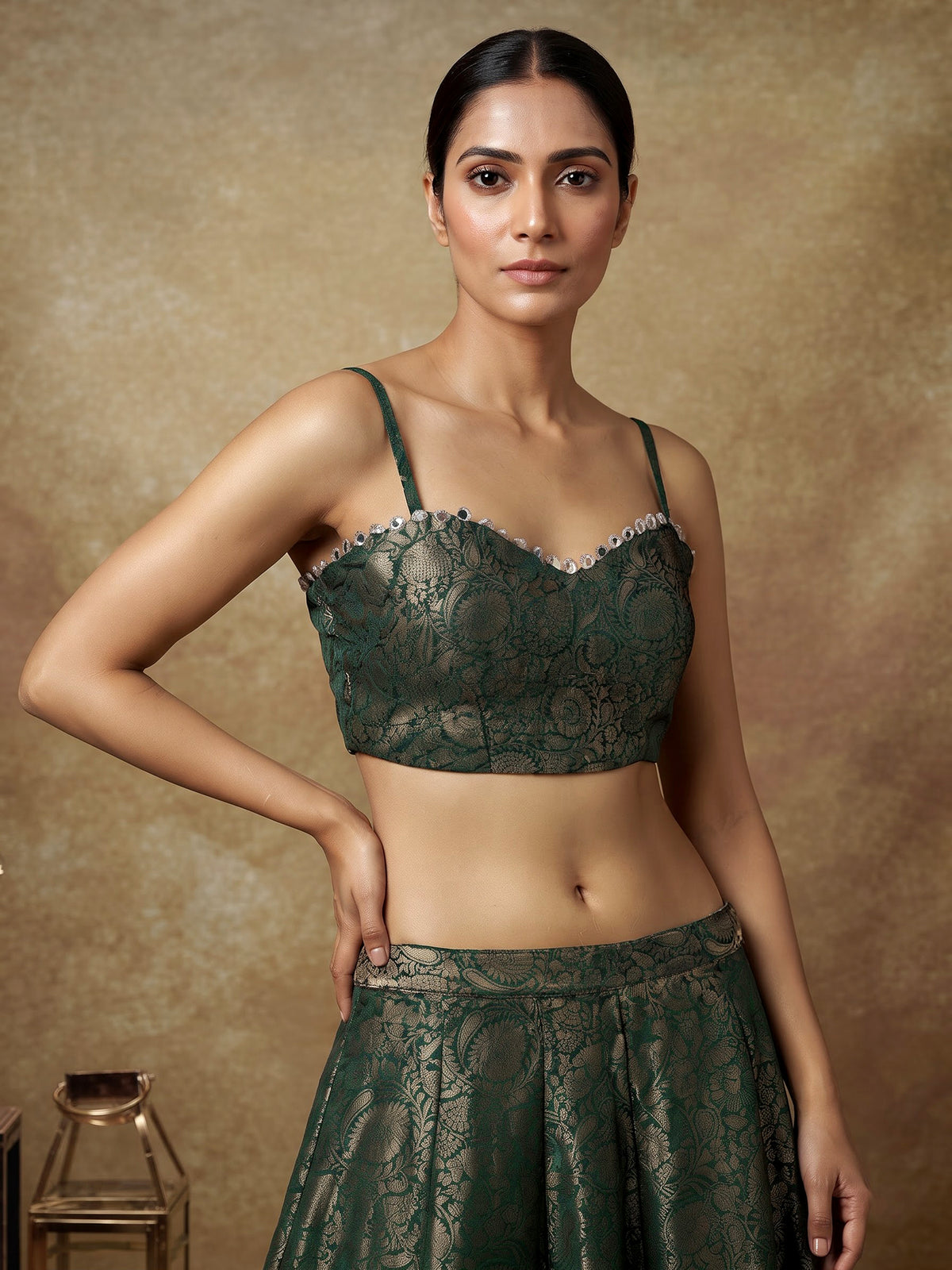 Green crystal cape designer women palazzo suit