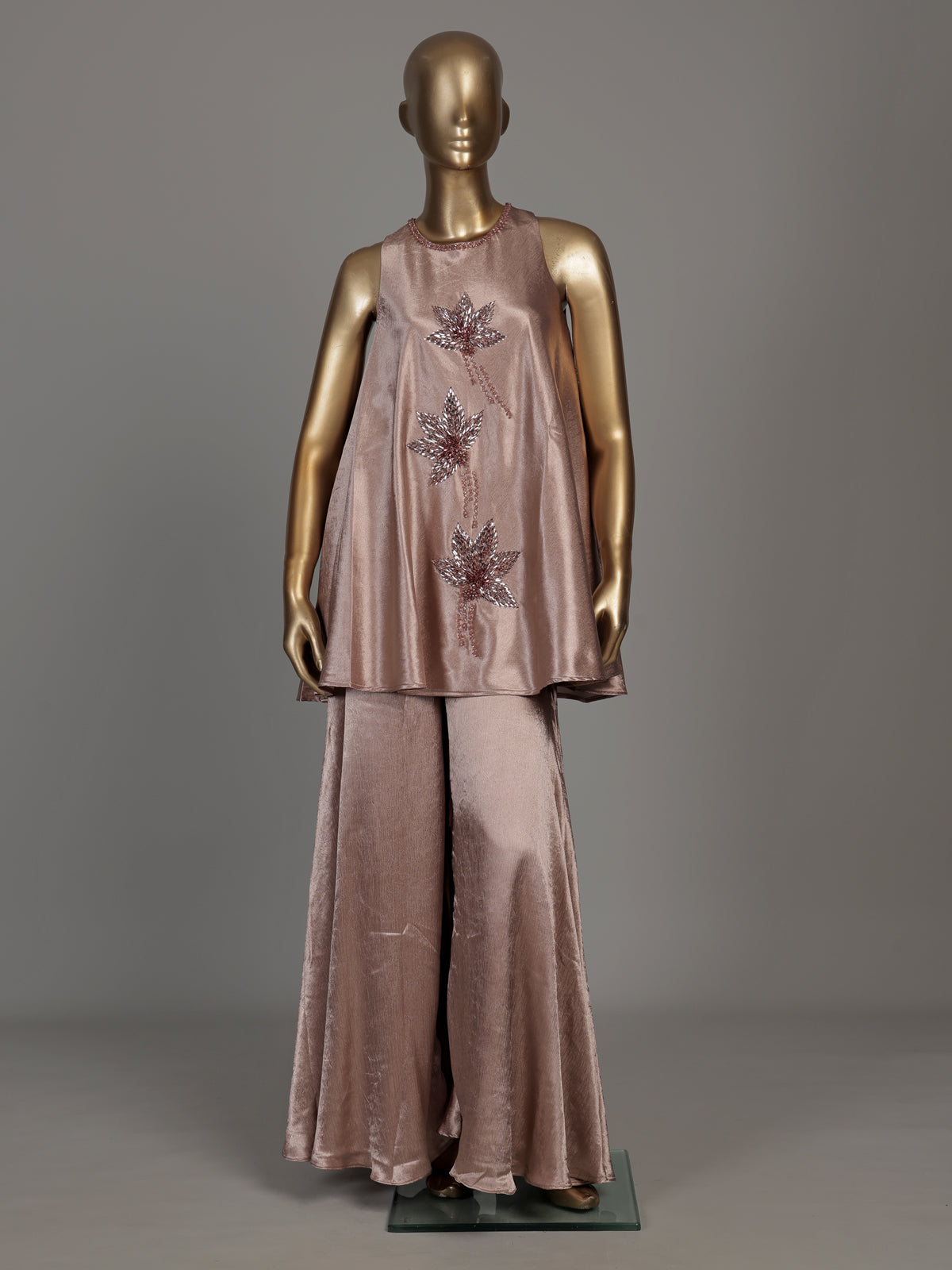 Pink botanical applique designer women palazzo suit