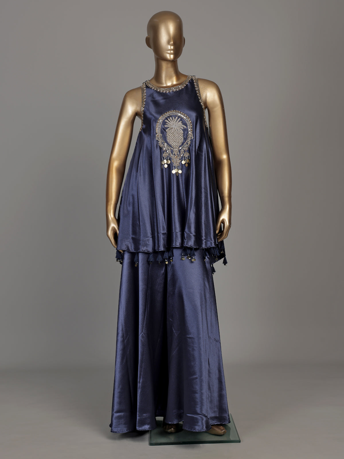 Blue mughal medallion premium women palazzo suit
