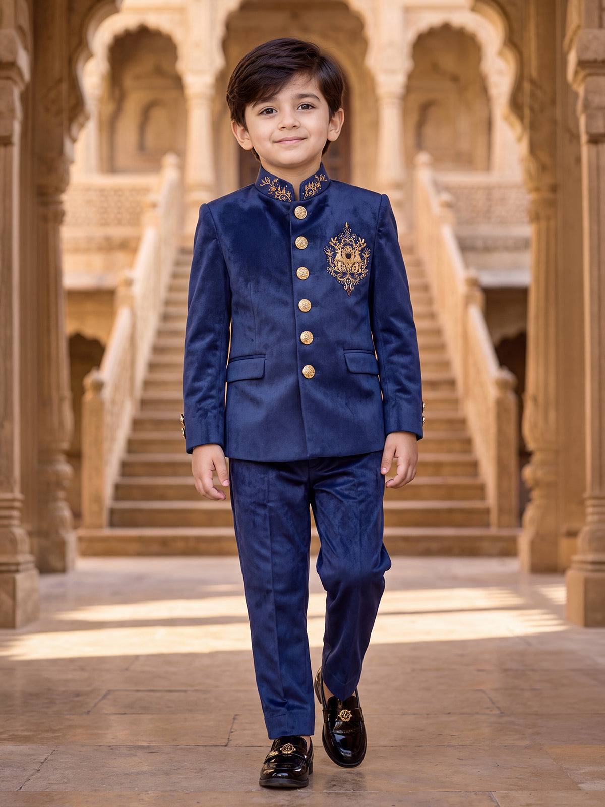 Navy blue imperial medallion boys jodhpuri suit