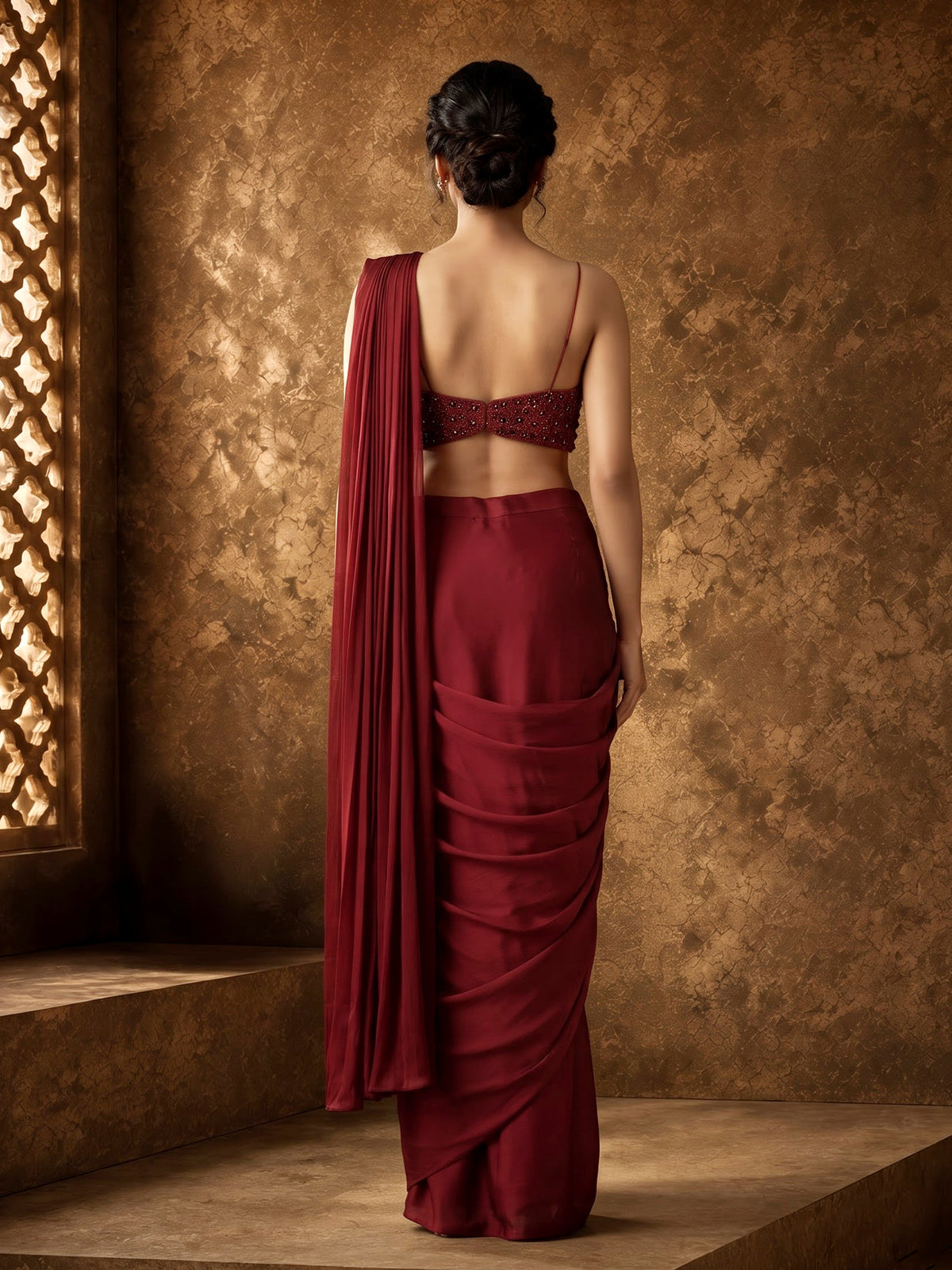 Red tassel accent designer women ready to wear saree