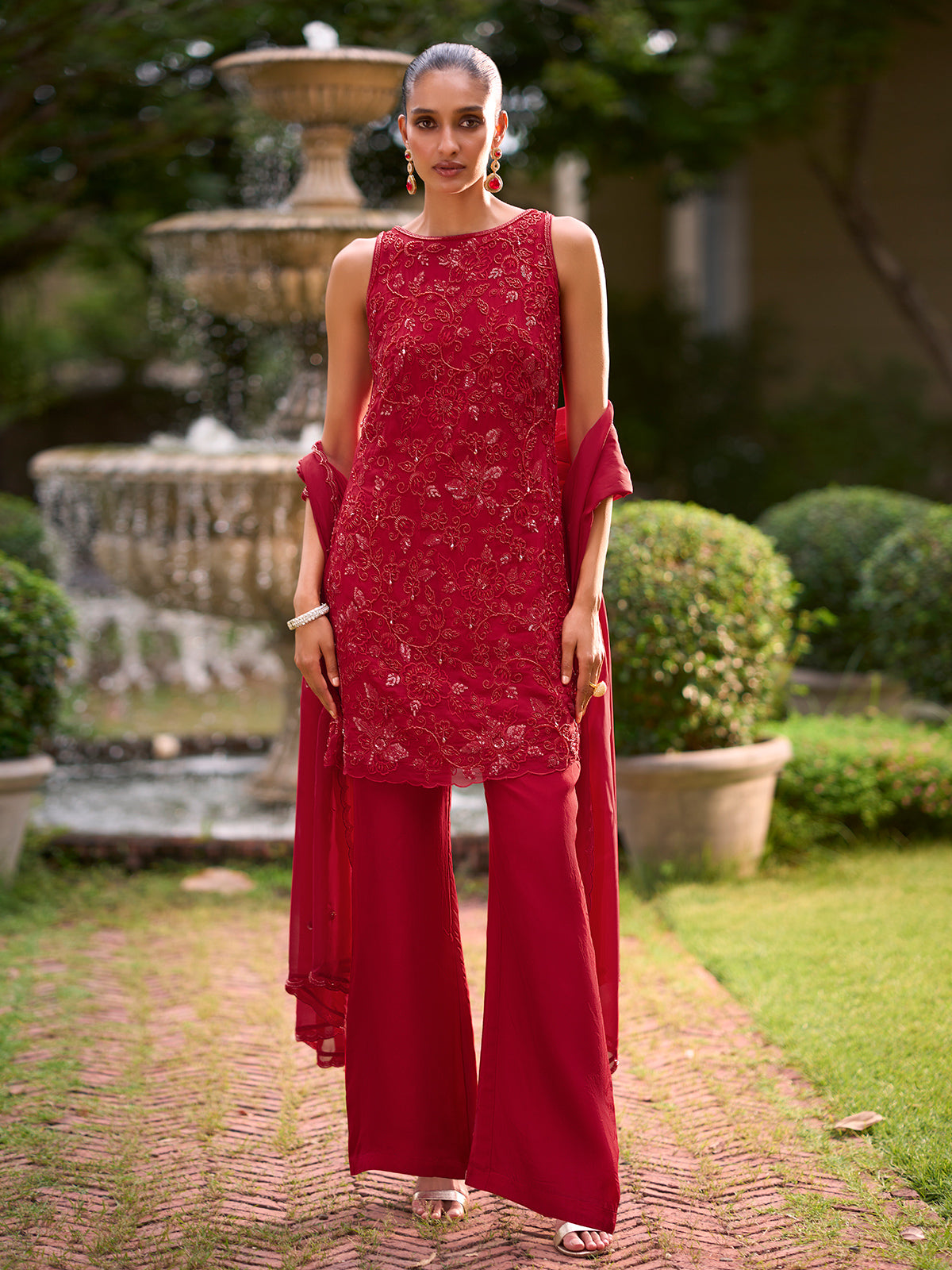 Red ivy blossom women sharara suit