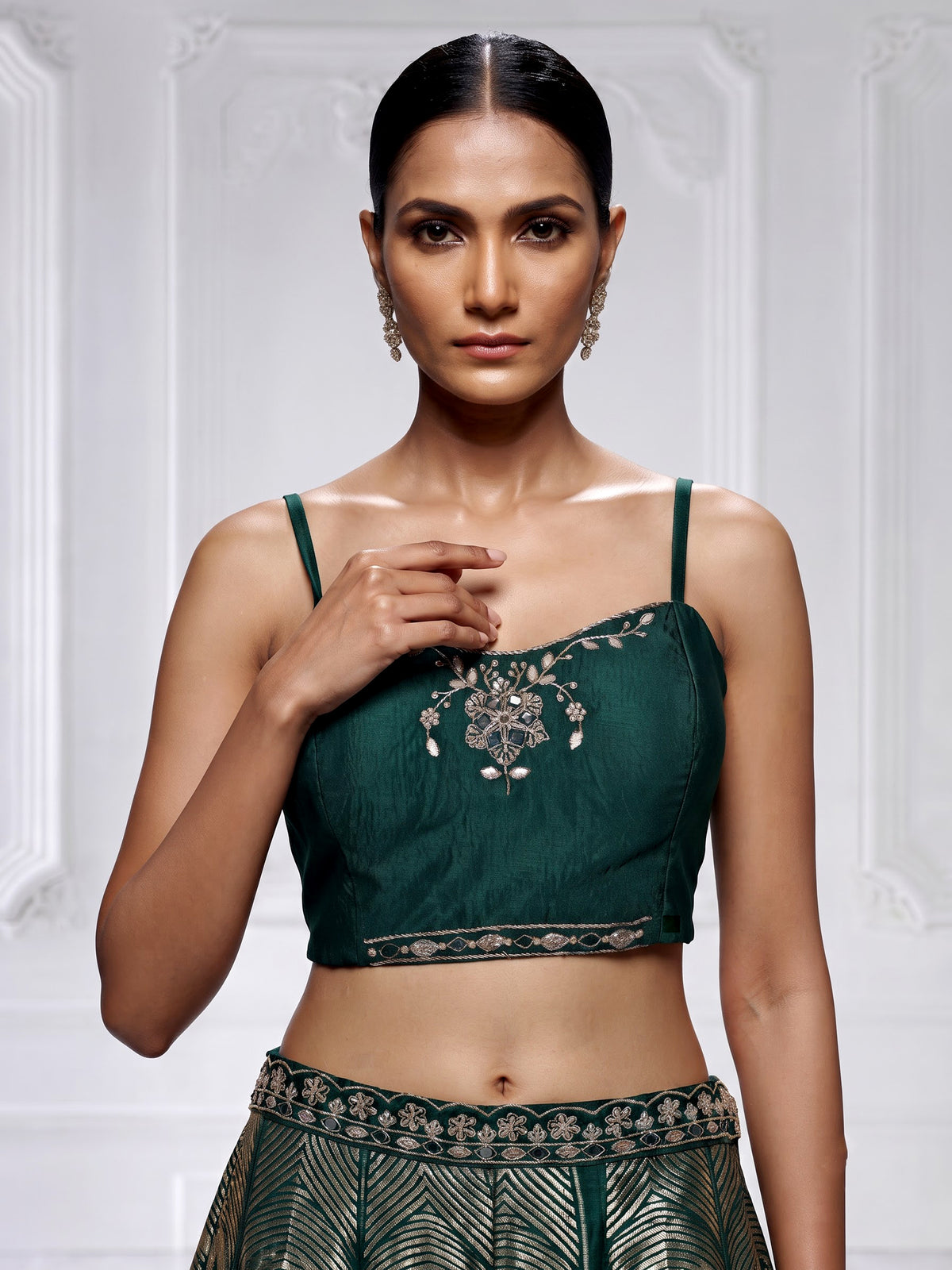 Bottle green zari jacket women palazzo suit